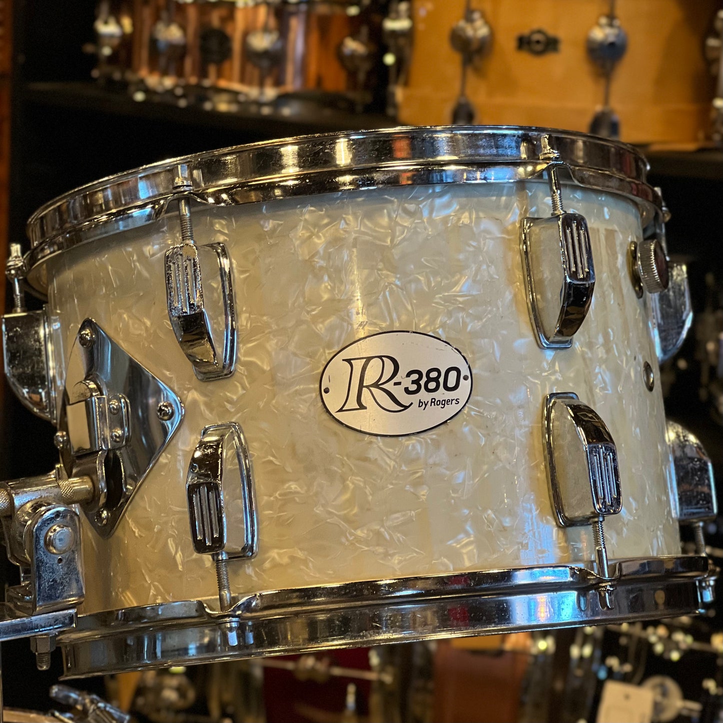 VINTAGE 1960's Rogers R-380 Drumset in White Marine Pearl - 14x22, 8x12, 9x13, 16x16