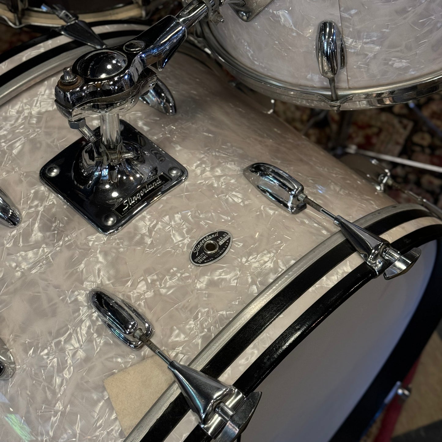 VINTAGE 1970's Slingerland 80n "Buddy Rich Outfit" In White Marine Pearl - 14x24, 9x13, 16x16, 16x16, 5x14