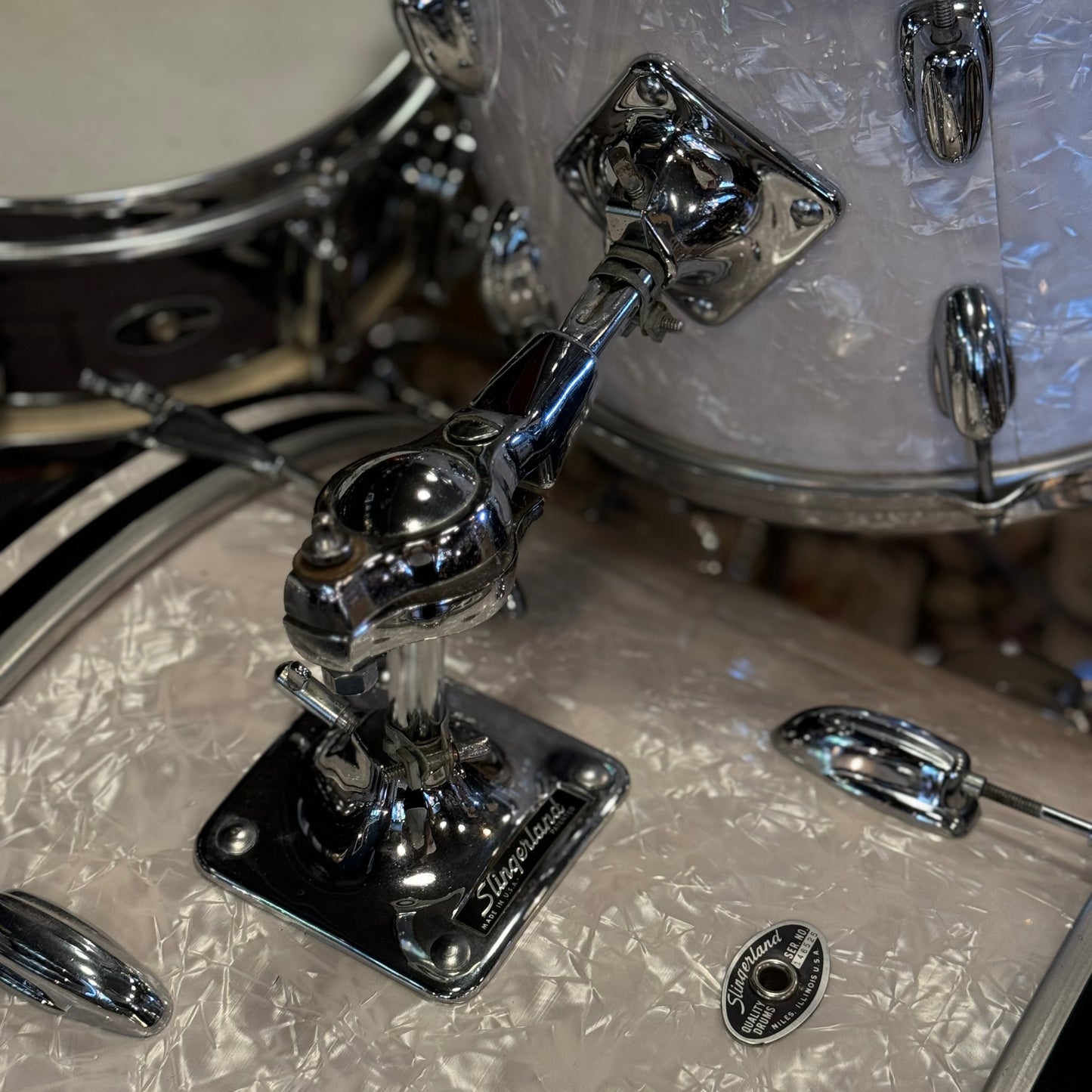 VINTAGE 1970's Slingerland 80n "Buddy Rich Outfit" In White Marine Pearl - 14x24, 9x13, 16x16, 16x16, 5x14
