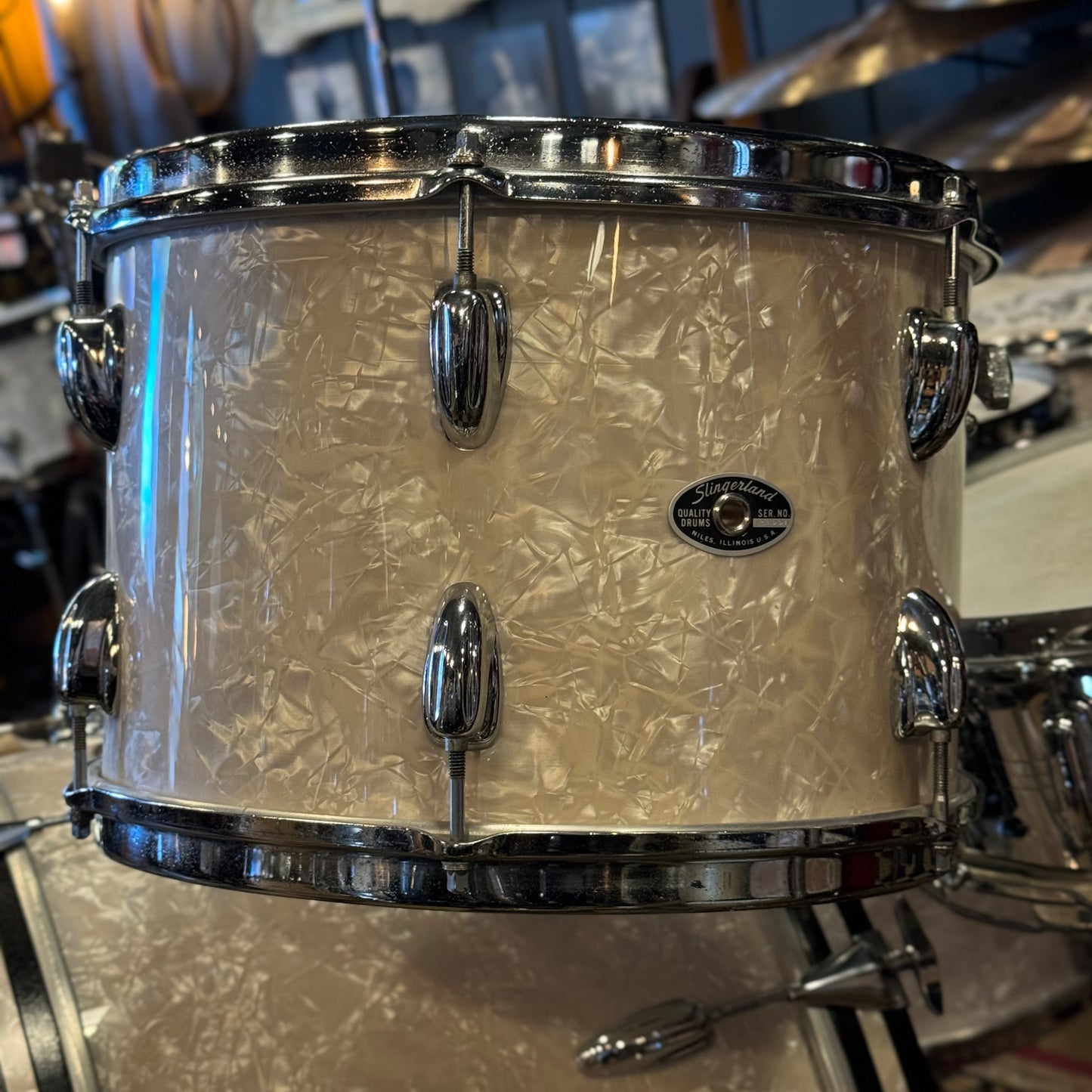 VINTAGE 1970's Slingerland 80n "Buddy Rich Outfit" In White Marine Pearl - 14x24, 9x13, 16x16, 16x16, 5x14
