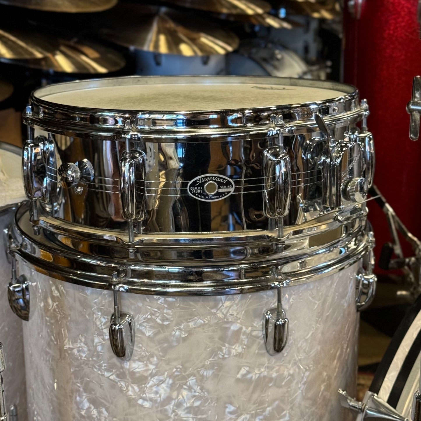 VINTAGE 1970's Slingerland 80n "Buddy Rich Outfit" In White Marine Pearl - 14x24, 9x13, 16x16, 16x16, 5x14