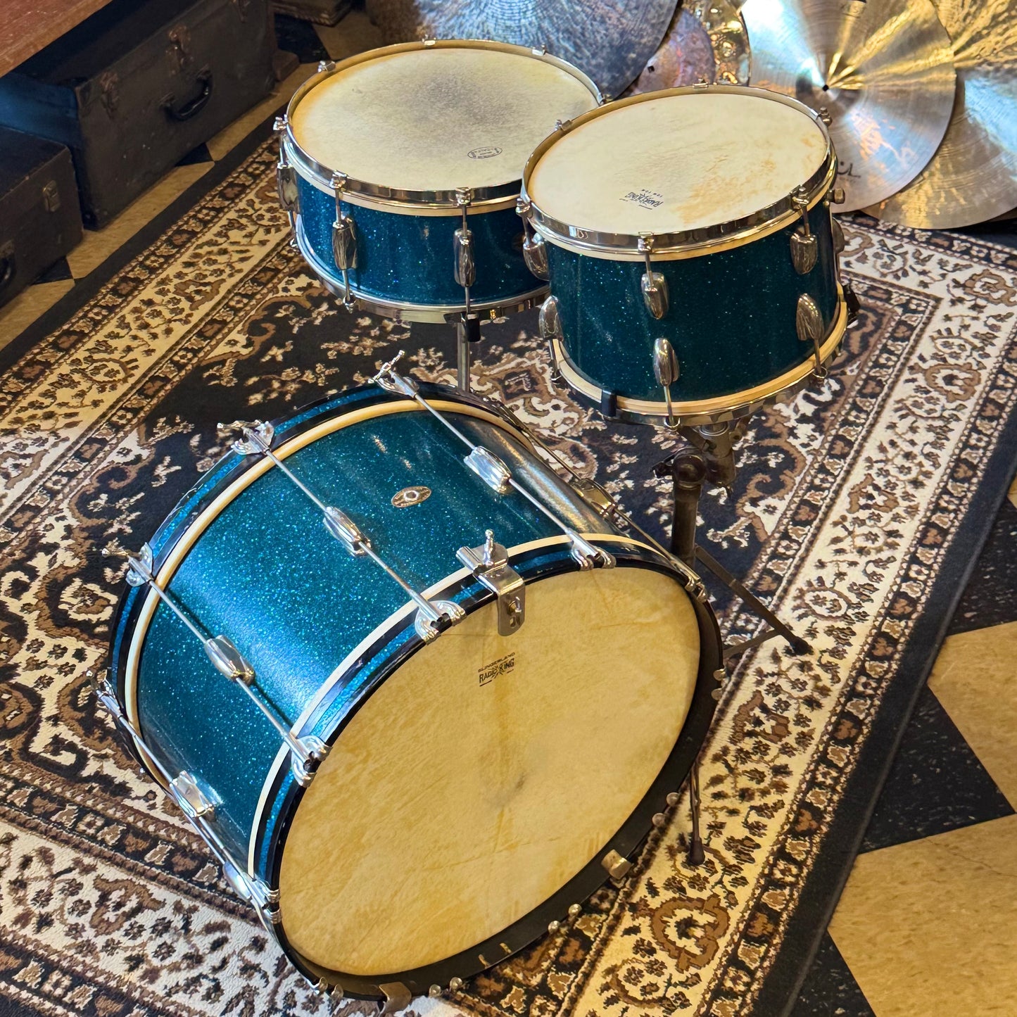 VINTAGE 1950's Slingerland JR Outfit in Blue Sparkle - 12x22, 8x12, 5.5x14