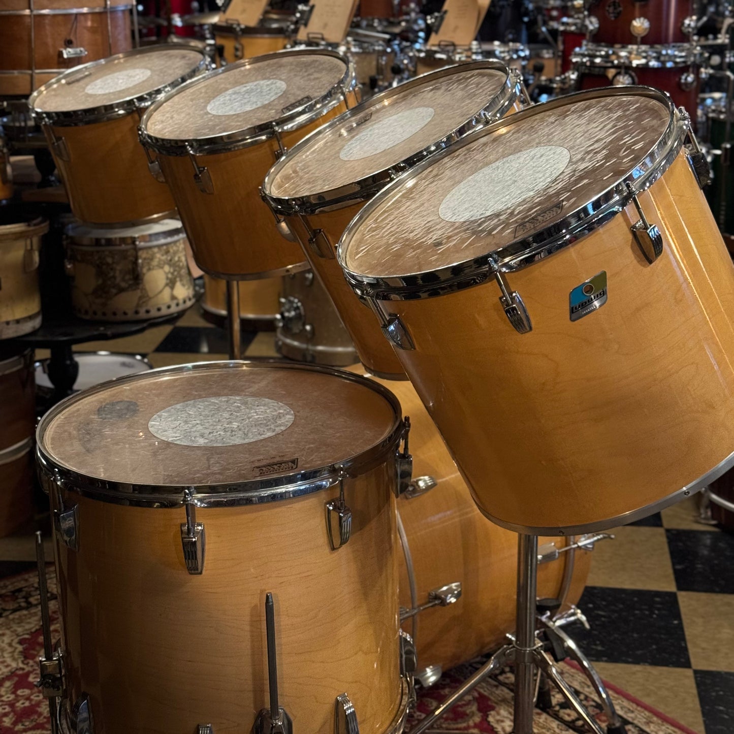 VINTAGE 1970's Ludwig Concert Tom kit in Natural Thermogloss - 14x22, 9x13, 10x14, 12x15, 14x16, 16x18