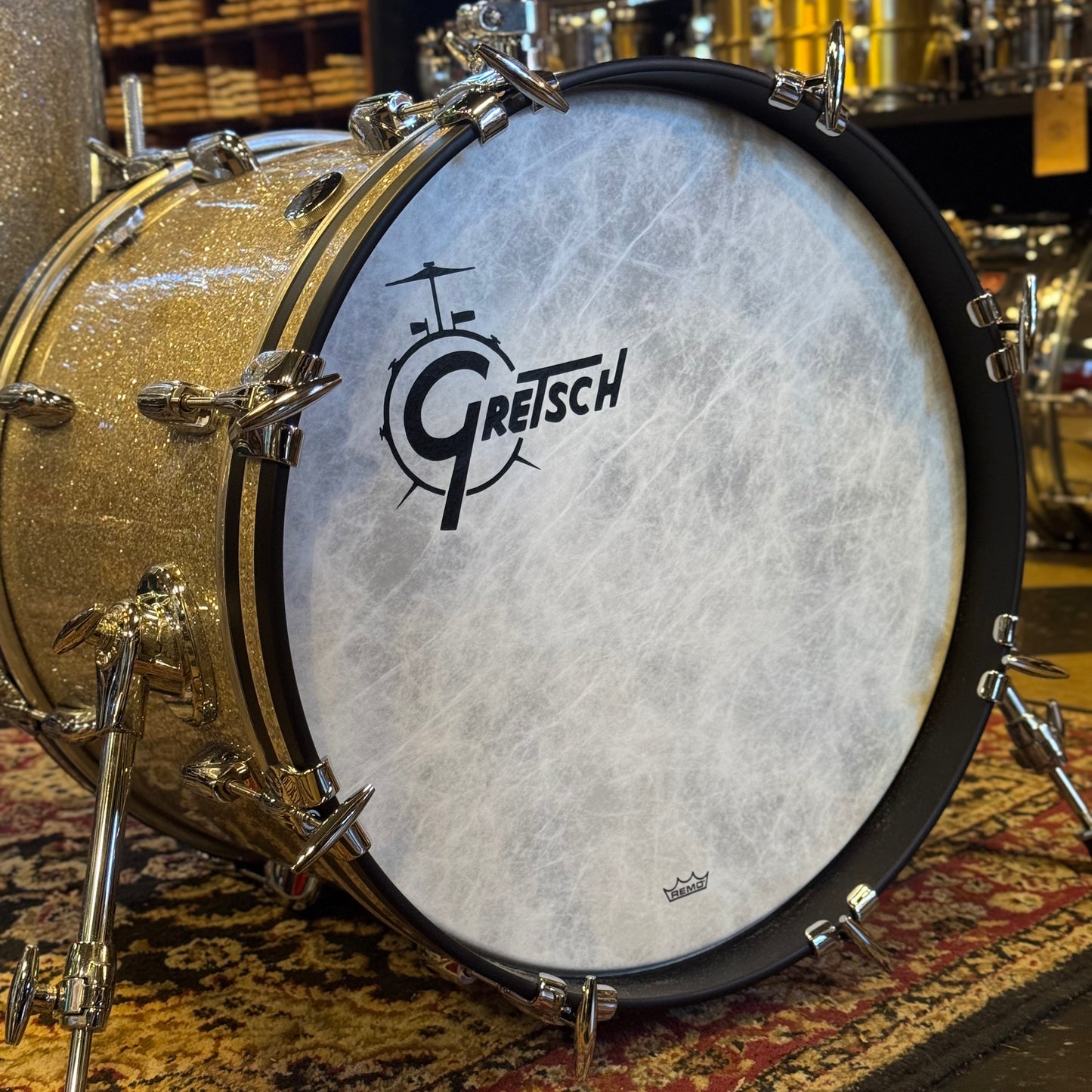 NEW Gretsch USA Custom Drum Set in Silver Glass Glitter - 14x18, 8x12, 14x14