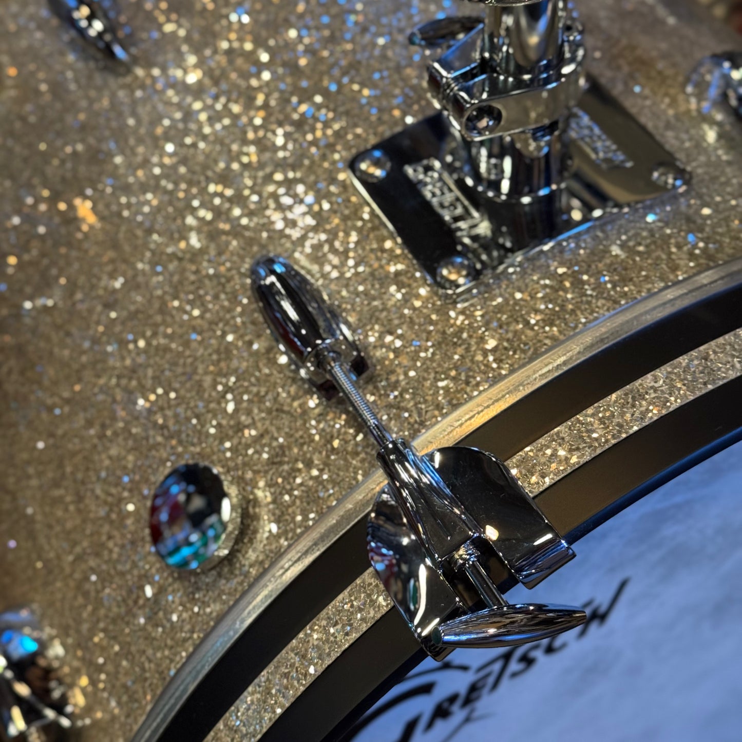 NEW Gretsch USA Custom Drum Set in Silver Glass Glitter - 14x18, 8x12, 14x14