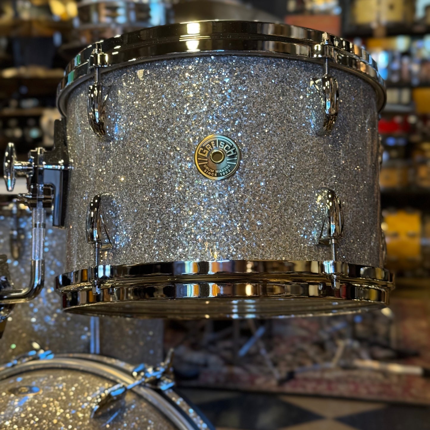 NEW Gretsch USA Custom Drum Set in Silver Glass Glitter - 14x18, 8x12, 14x14