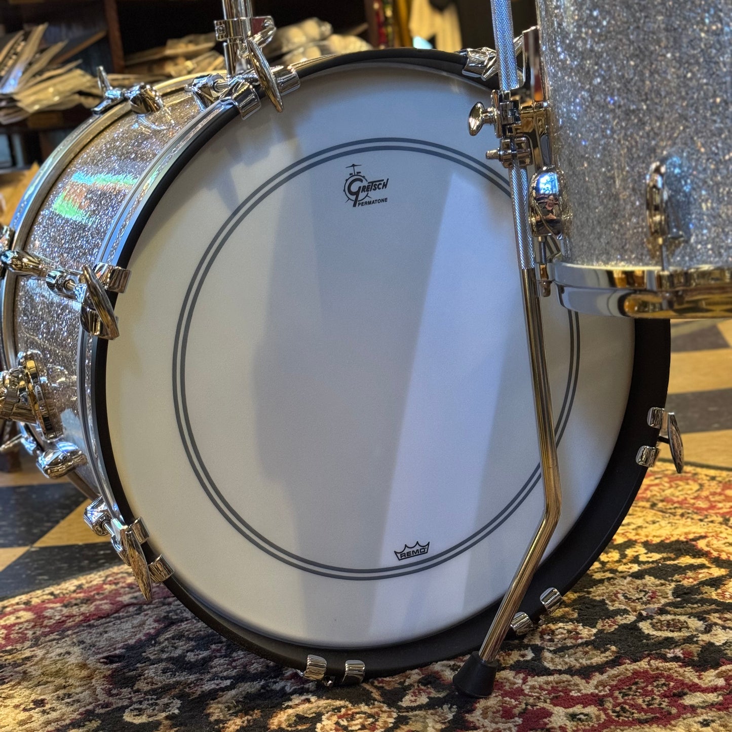 NEW Gretsch USA Custom Drum Set in Silver Glass Glitter - 14x18, 8x12, 14x14