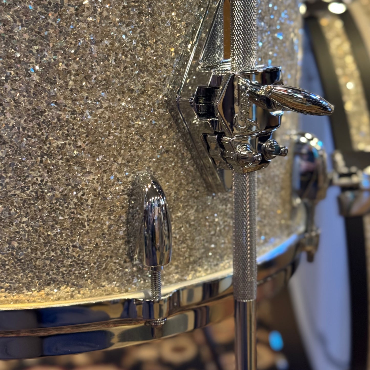NEW Gretsch USA Custom Drum Set in Silver Glass Glitter - 14x18, 8x12, 14x14