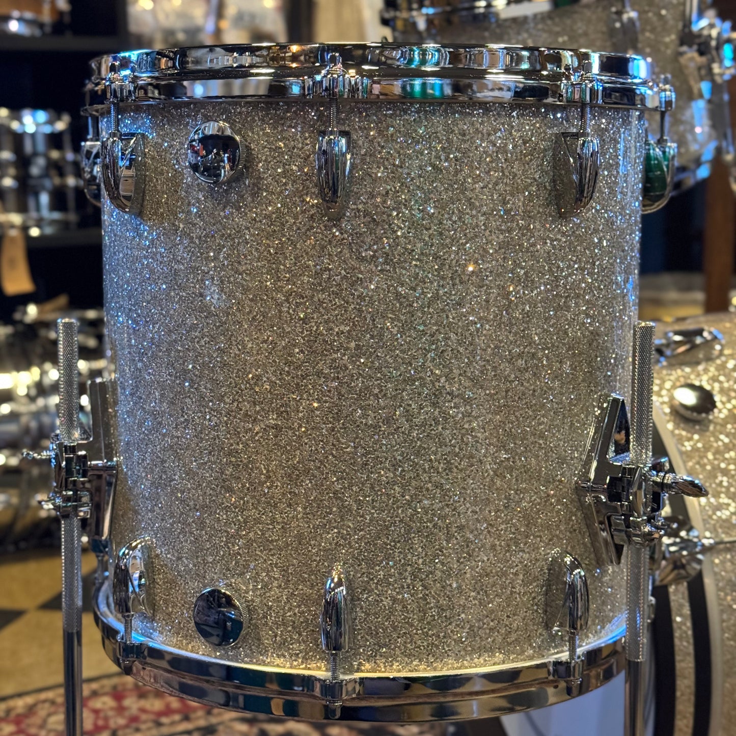 NEW Gretsch USA Custom Drum Set in Silver Glass Glitter - 14x18, 8x12, 14x14
