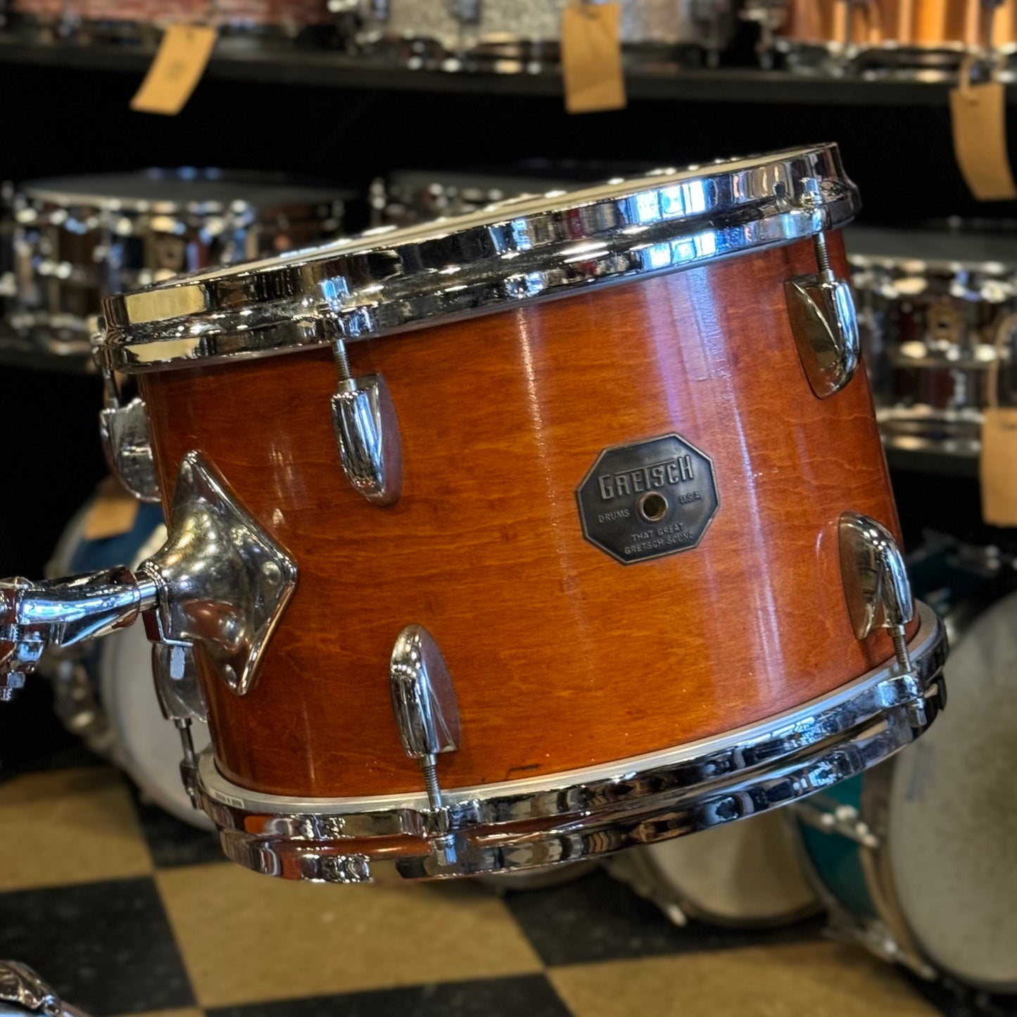 VINTAGE 1972 Gretsch "Drop G" Stop Sign Badge Bop Outfit in Walnut Gloss - 14x18, 8x12, 14x14