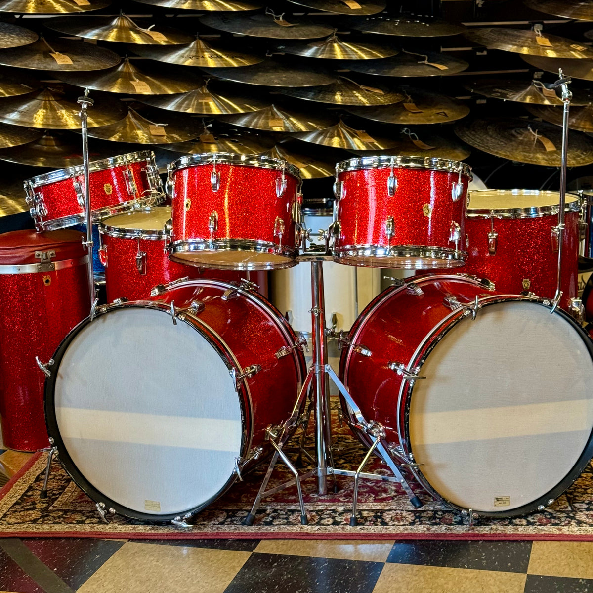 VINTAGE 1961-1962 Ludwig Pre-Serial No. 981 Blue Note Outfit in Red Sp –  Badges Drum Shop