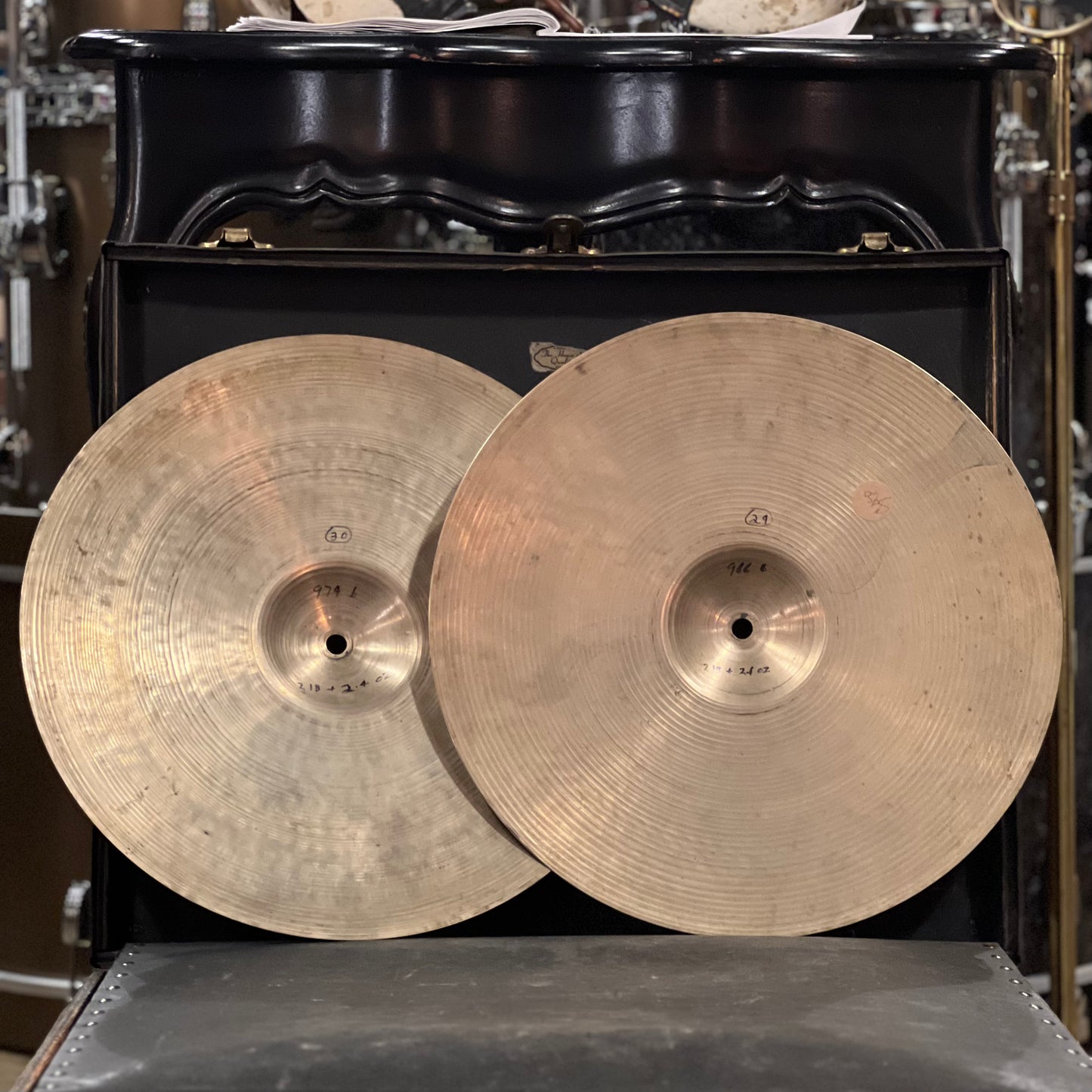 VINTAGE 1950's A. ZIldjian 15" Small Stamp Hi-Hat Cymbals - 968/972g