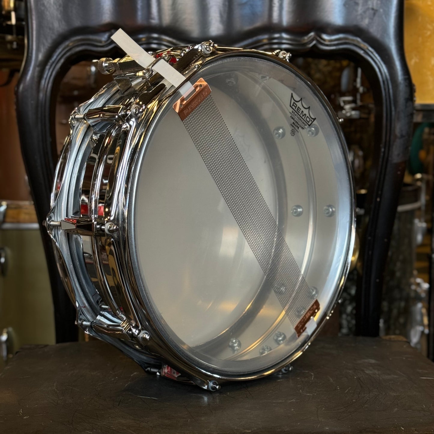 USED Ludwig 5x14 Monroe Badge Chrome over Brass Snare Drum