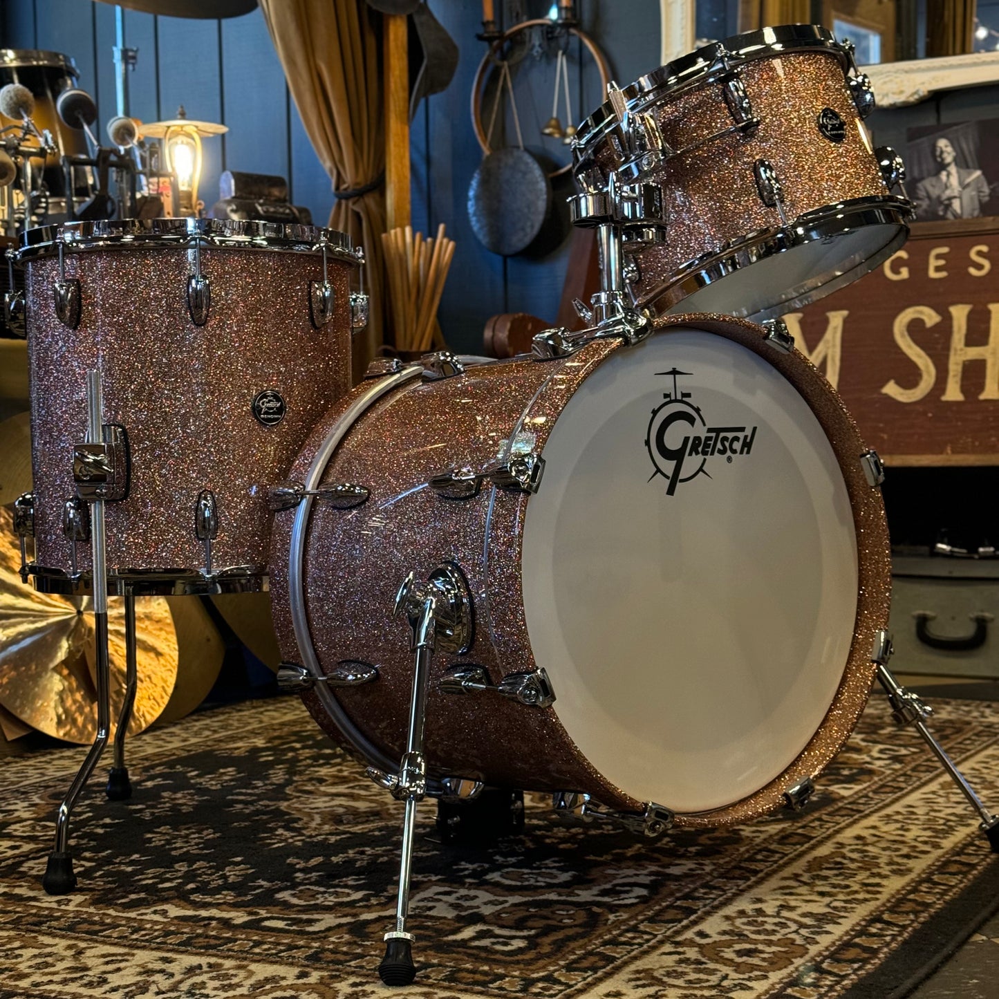 NEW Gretsch Renown 3pc Bop Outfit in Champagne Sparkle Lacquer - 14x18, 8x12, 14x14