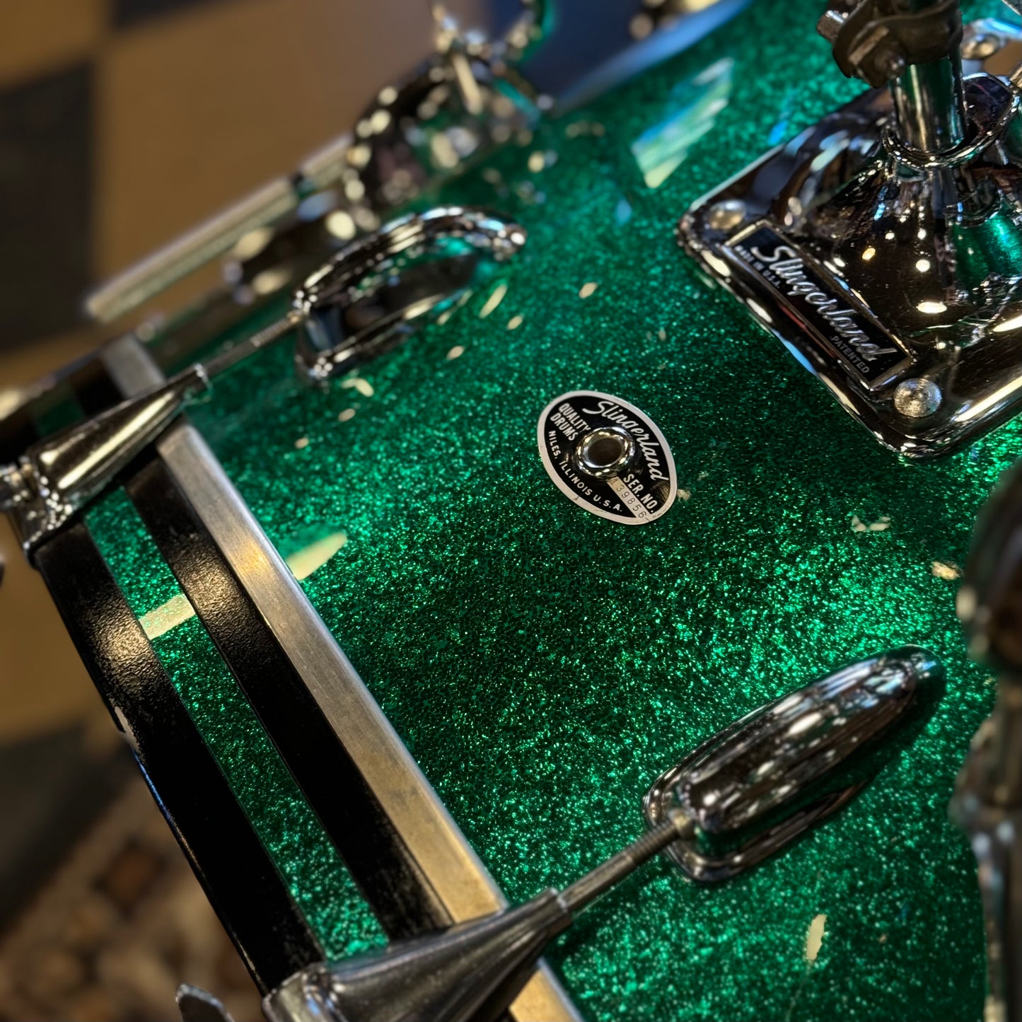 VINTAGE 1970's Slingerland Rewrapped in Green Sparkle - 14x22, 9x13, 16x16