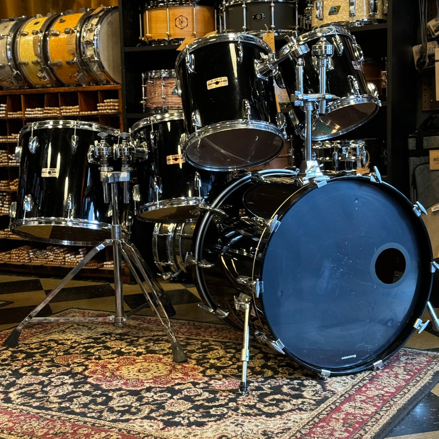 VINTAGE 1980's Yamaha Turbo Tour Custom In Black Lacquer - 18x22, 10x10, 12x12, 12x14, 14x16