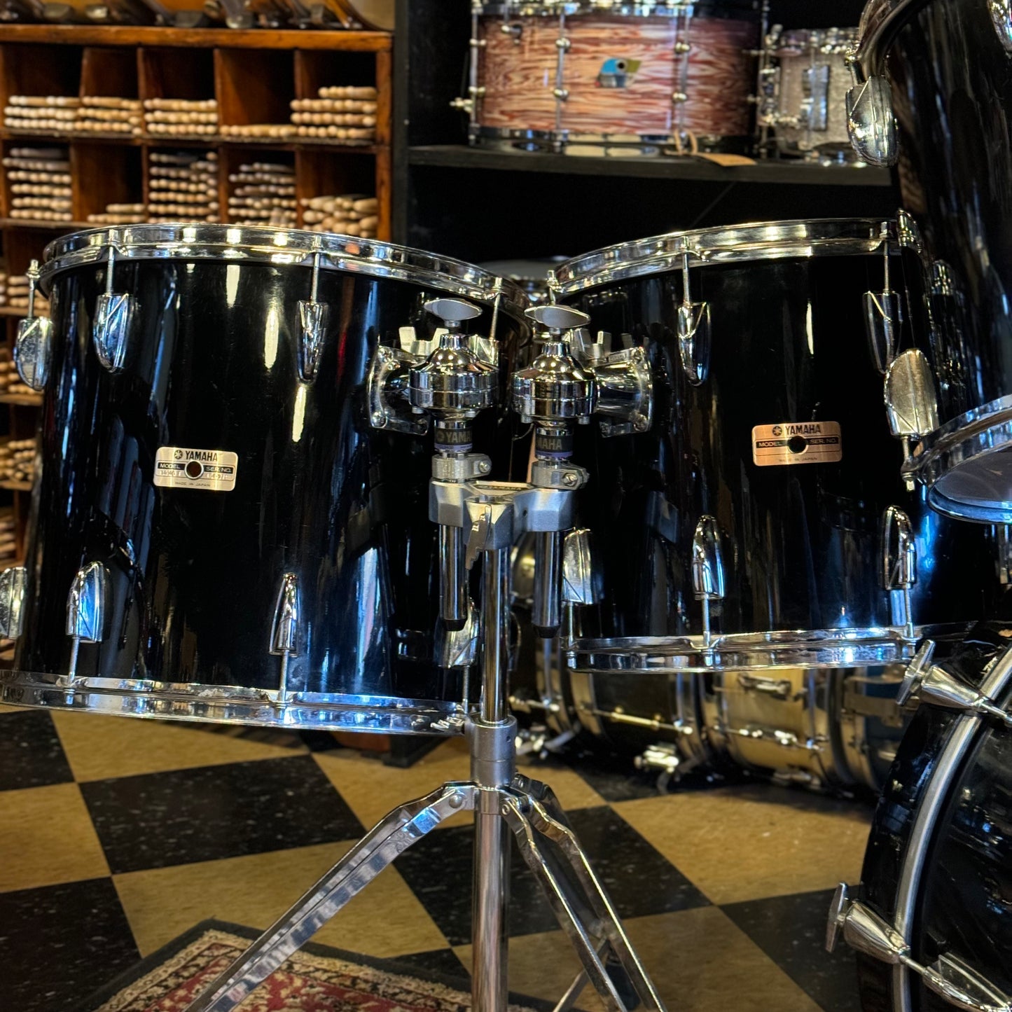 VINTAGE 1980's Yamaha Turbo Tour Custom In Black Lacquer - 18x22, 10x10, 12x12, 12x14, 14x16
