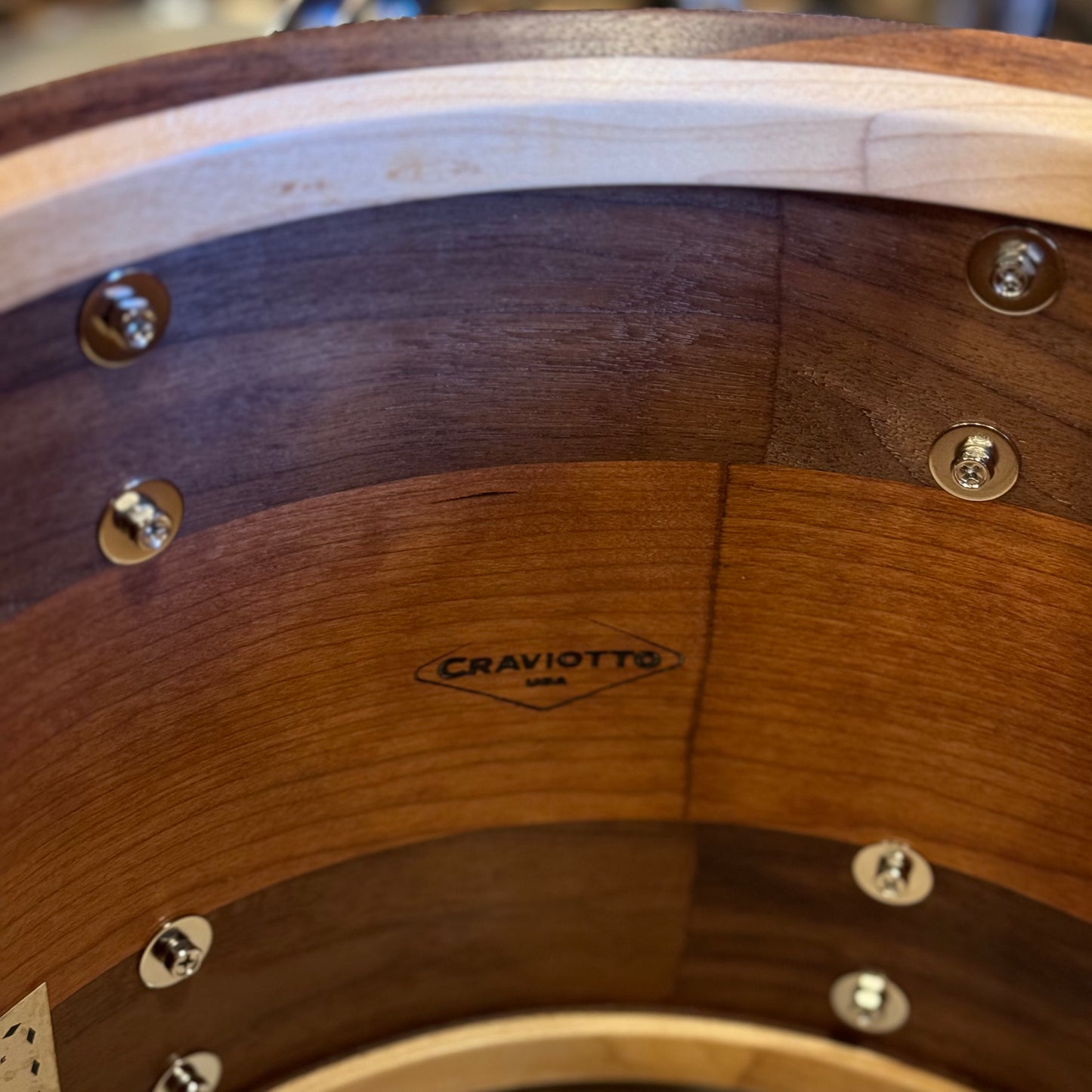 USED 2016 Craviotto Custom Shop Stacked Walnut/Cherry/Walnut Drum Set w/ Dual Walnut inlay- 16x22, 8x10, 10x12, 12x14, 14x16