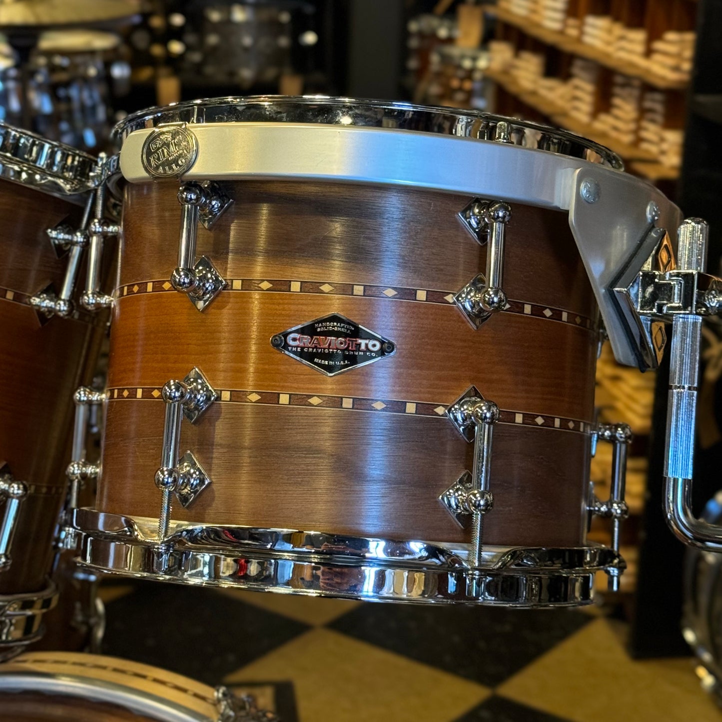 USED 2016 Craviotto Custom Shop Stacked Walnut/Cherry/Walnut Drum Set w/ Dual Walnut inlay- 16x22, 8x10, 10x12, 12x14, 14x16