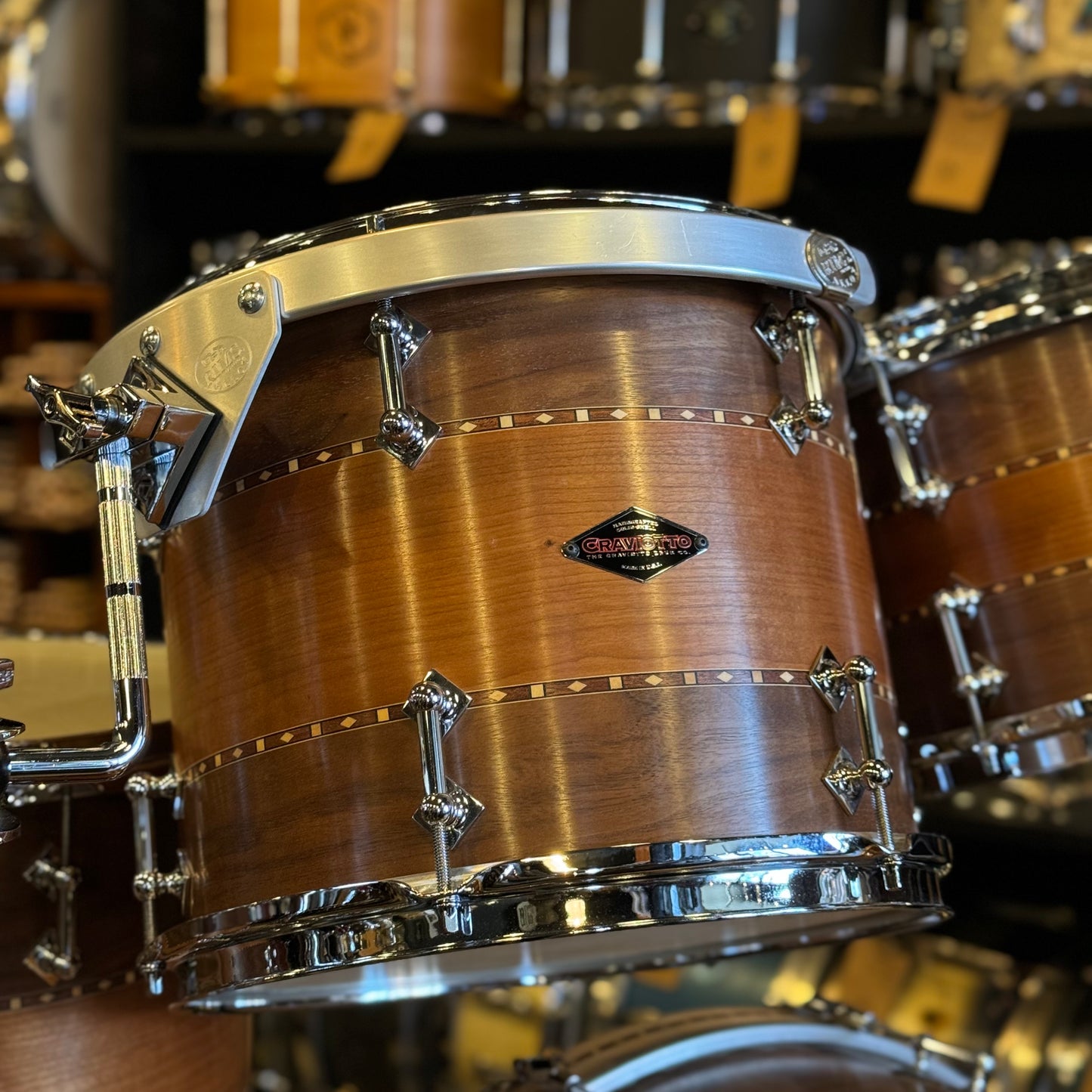 USED 2016 Craviotto Custom Shop Stacked Walnut/Cherry/Walnut Drum Set w/ Dual Walnut inlay- 16x22, 8x10, 10x12, 12x14, 14x16
