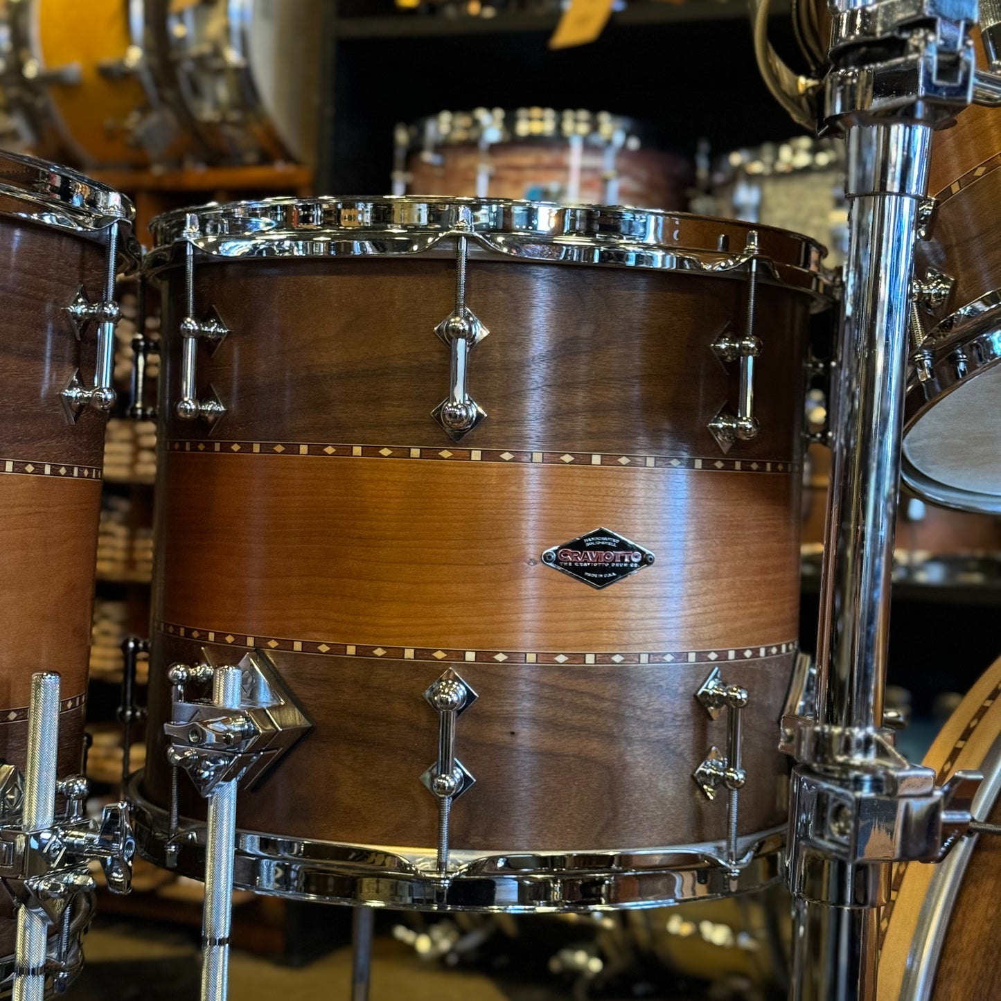 USED 2016 Craviotto Custom Shop Stacked Walnut/Cherry/Walnut Drum Set w/ Dual Walnut inlay- 16x22, 8x10, 10x12, 12x14, 14x16