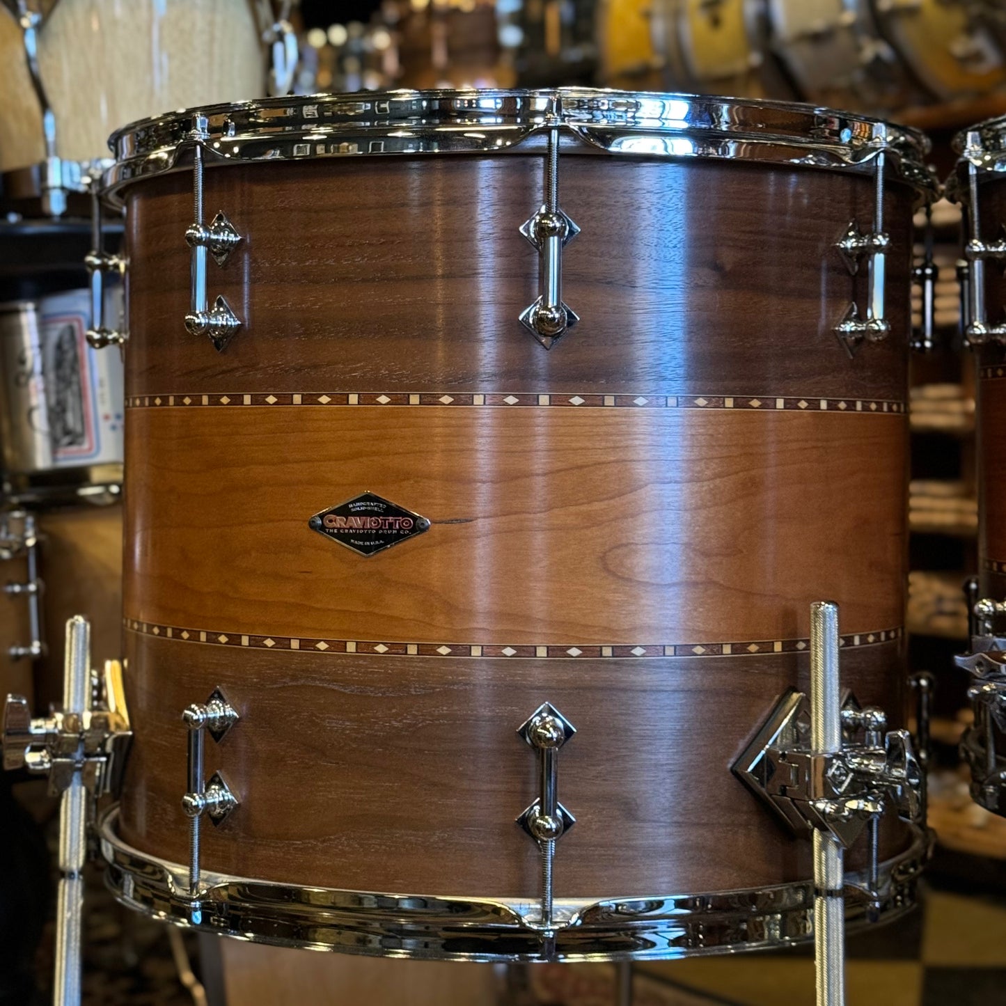 USED 2016 Craviotto Custom Shop Stacked Walnut/Cherry/Walnut Drum Set w/ Dual Walnut inlay- 16x22, 8x10, 10x12, 12x14, 14x16