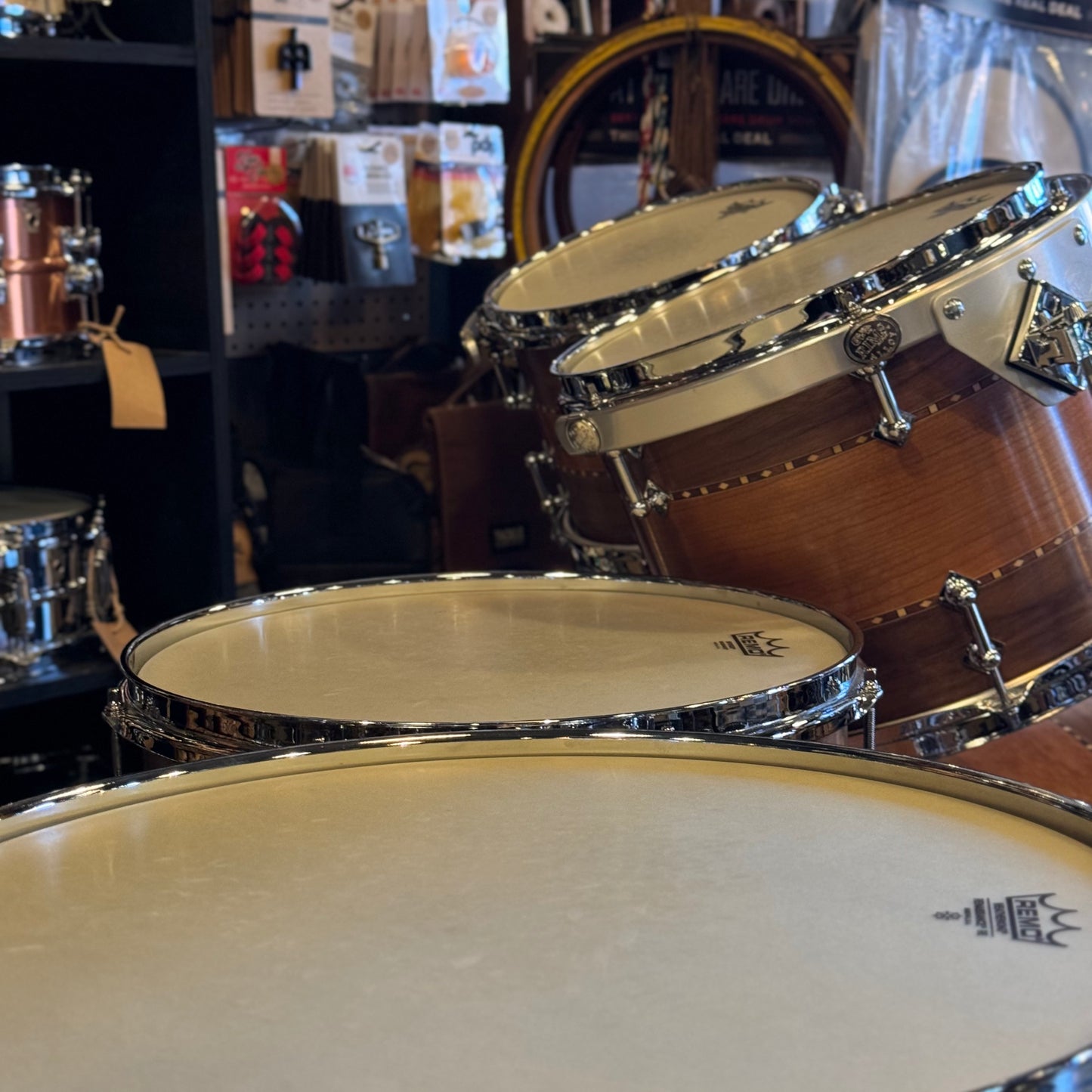 USED 2016 Craviotto Custom Shop Stacked Walnut/Cherry/Walnut Drum Set w/ Dual Walnut inlay- 16x22, 8x10, 10x12, 12x14, 14x16