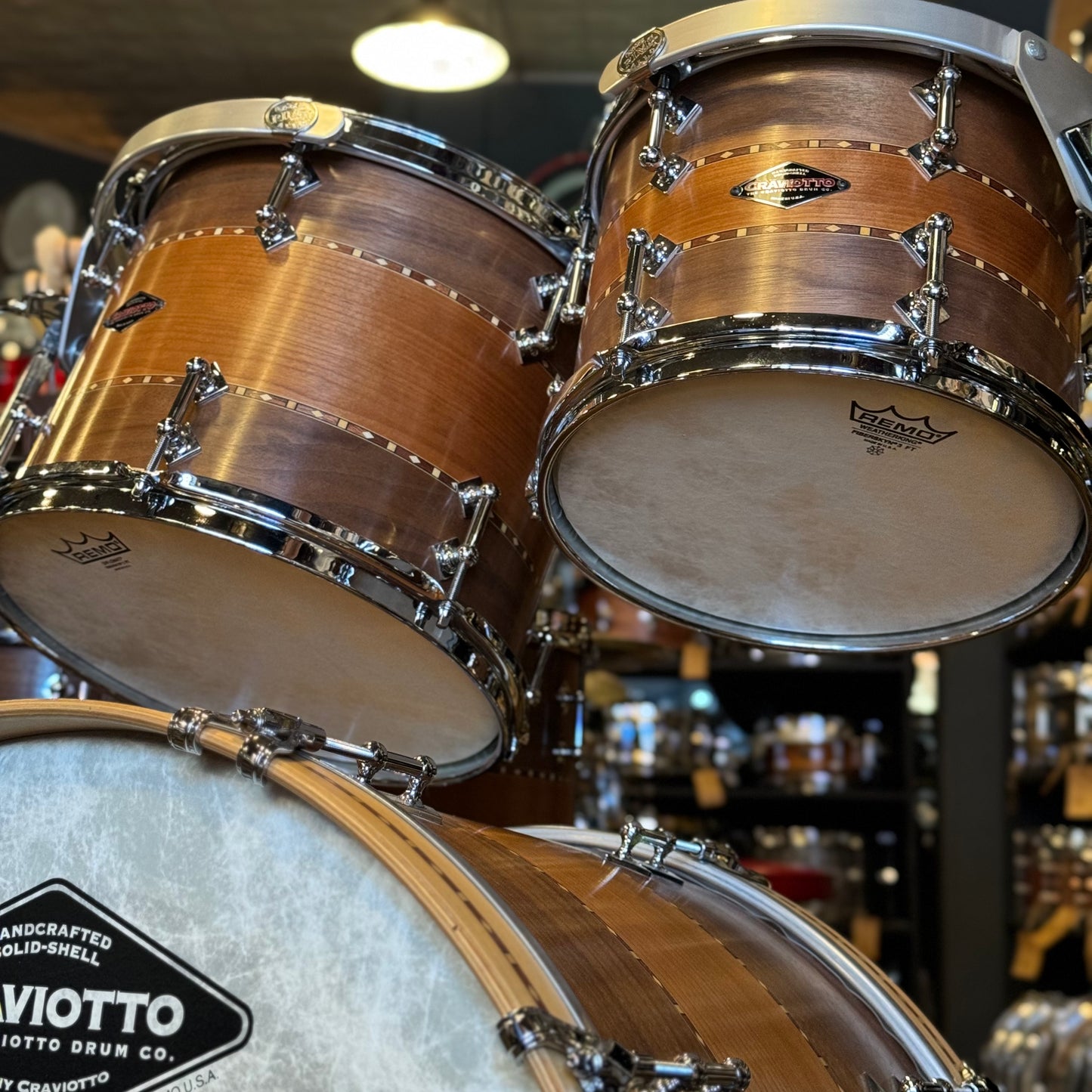 USED 2016 Craviotto Custom Shop Stacked Walnut/Cherry/Walnut Drum Set w/ Dual Walnut inlay- 16x22, 8x10, 10x12, 12x14, 14x16