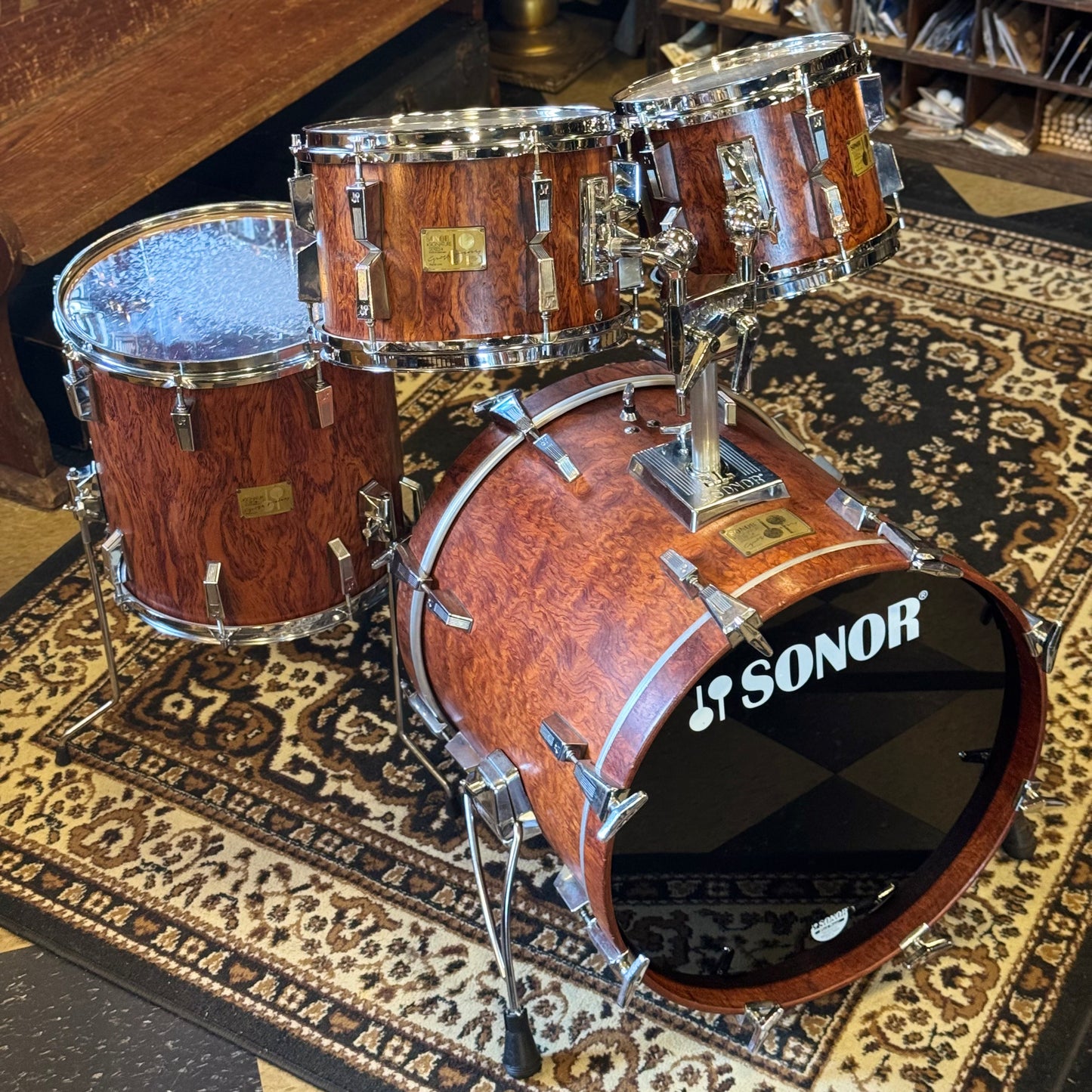 VINTAGE 1980's Sonor Signature Horst Link Drum Set in African Bubinga - 16x20, 8x10, 8x12, 14x14
