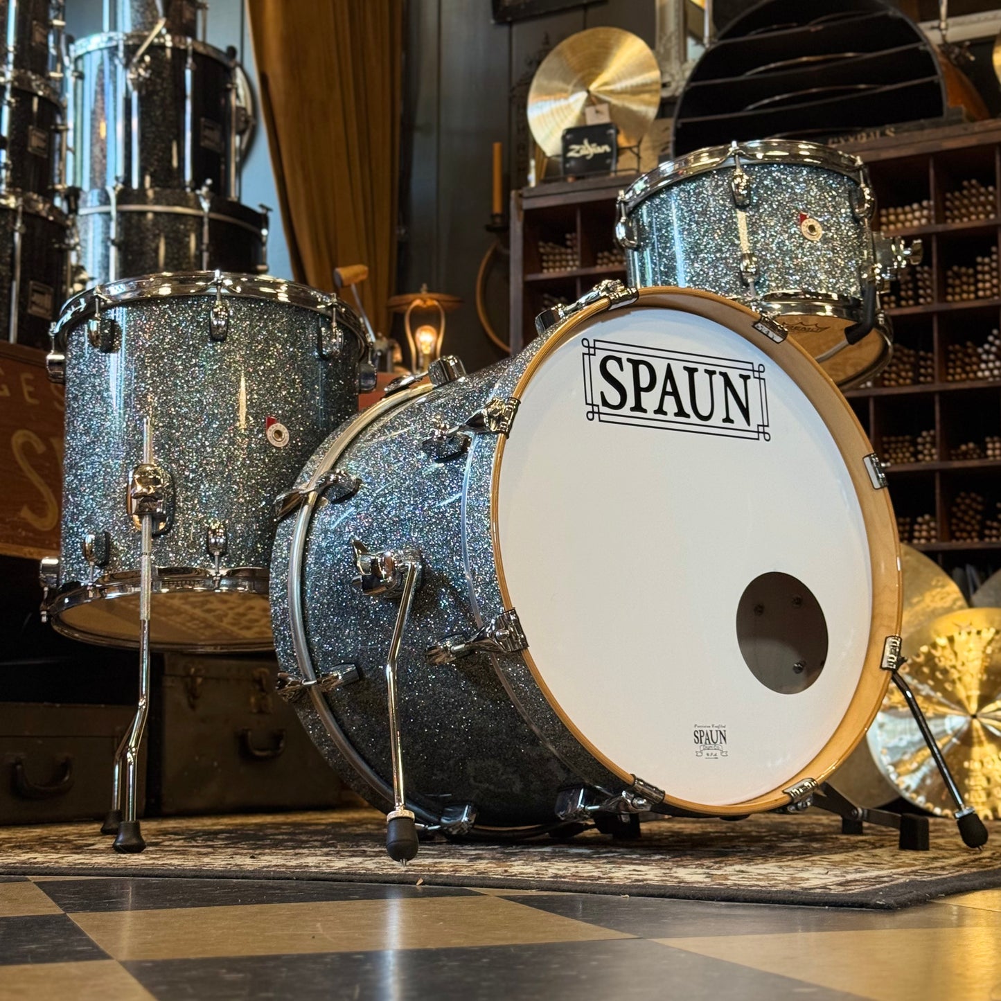 USED Barton Landrum Series Drum Set in Blue Sparkle - 14x20, 8x12, 14x14