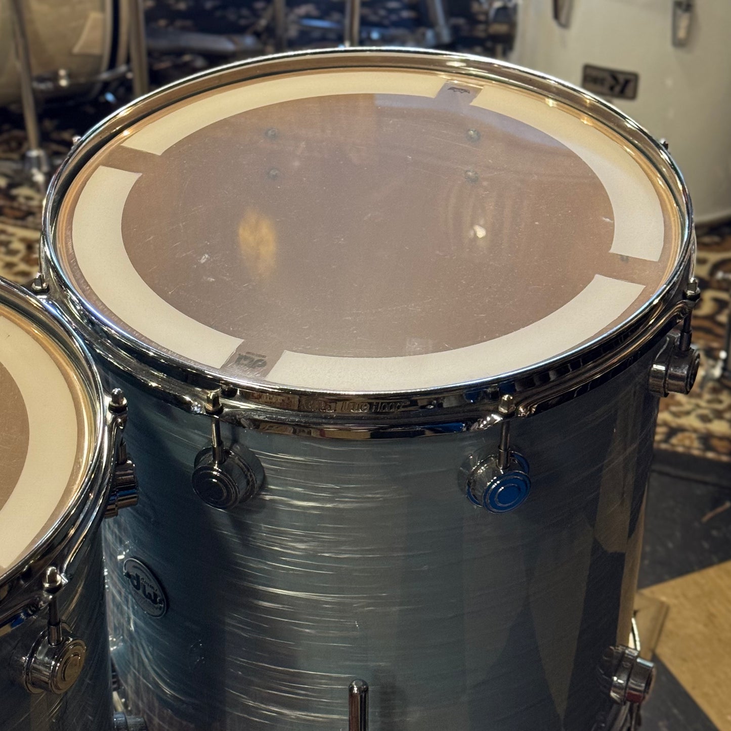 USED DW Collectors Series in Pale Blue Oyster (Birch Toms, Maple/Mahogany Bass Drum) - 16x24, 8x10, 9x12, 14x14, 16x16