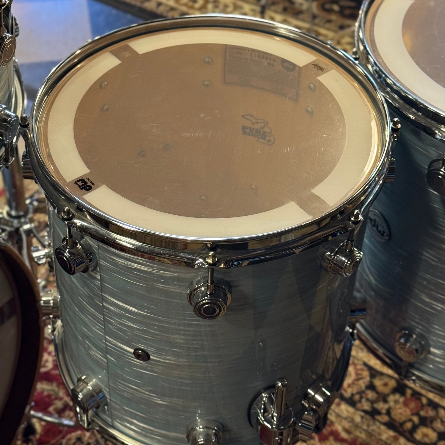 USED DW Collectors Series in Pale Blue Oyster (Birch Toms, Maple/Mahogany Bass Drum) - 16x24, 8x10, 9x12, 14x14, 16x16