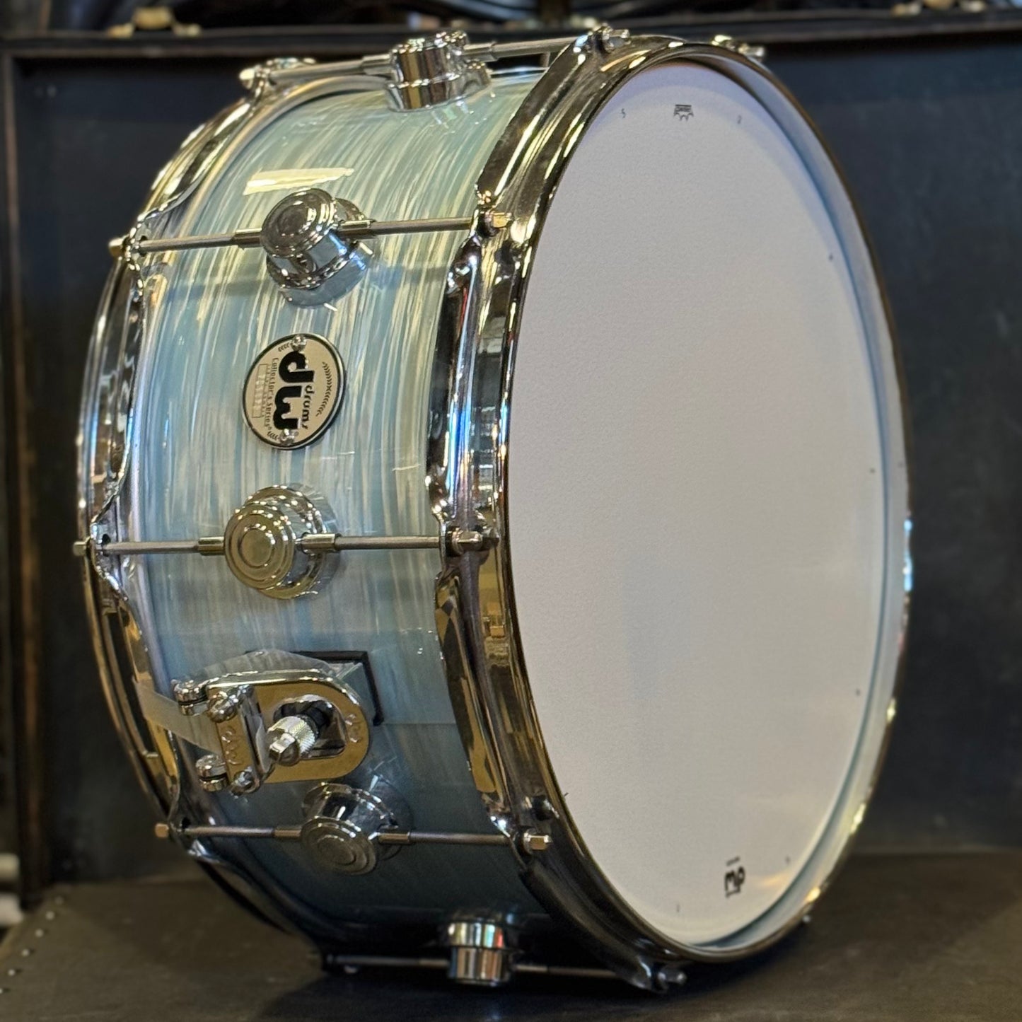 USED 6.5x14 DW Collectors Maple Snare Drum in Pale Blue Oyster