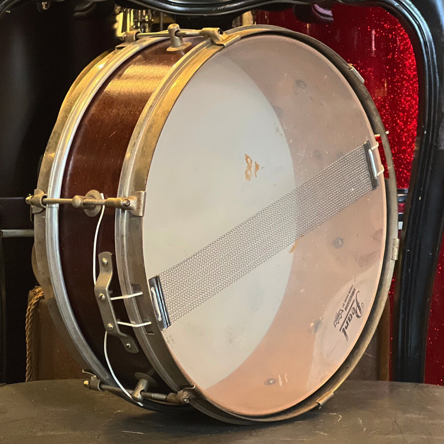 VINTAGE 1950's Kent 5x14 Single Tension Snare Drum in Mahogany Stain