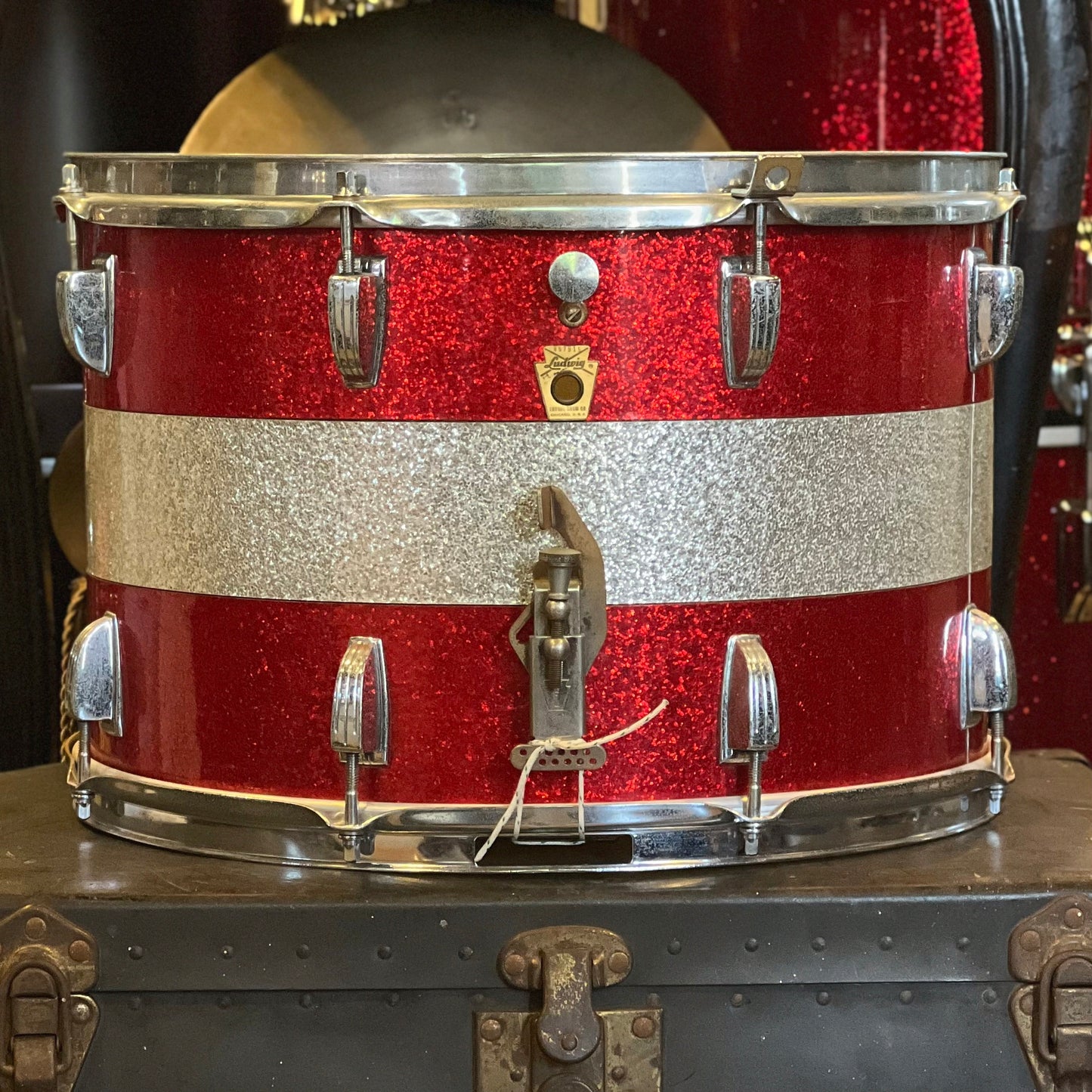 VINTAGE 1960's Ludwig 10x15 Tri-Band Red & Silver Sparkle Marcher