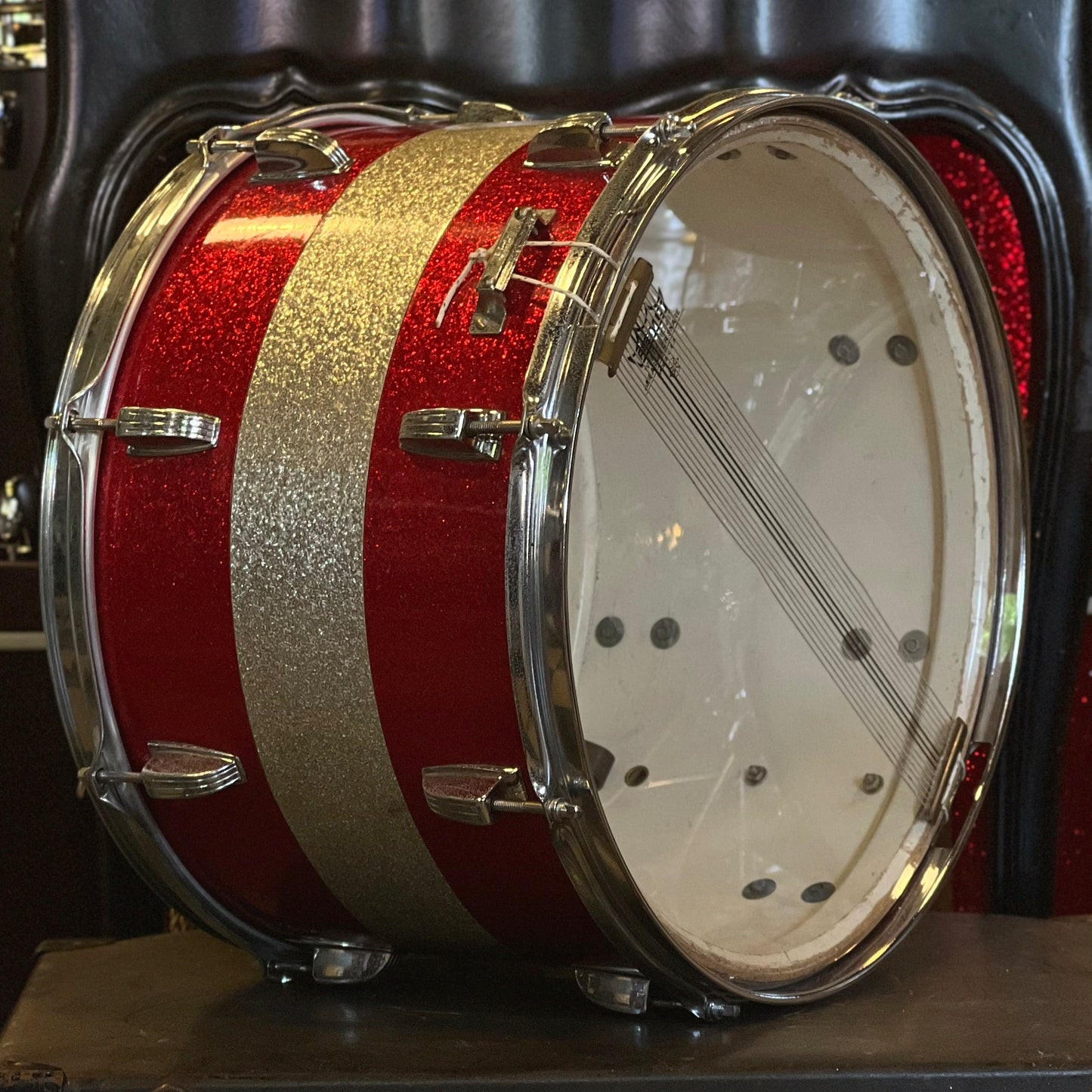 VINTAGE 1960's Ludwig 10x15 Tri-Band Red & Silver Sparkle Marcher
