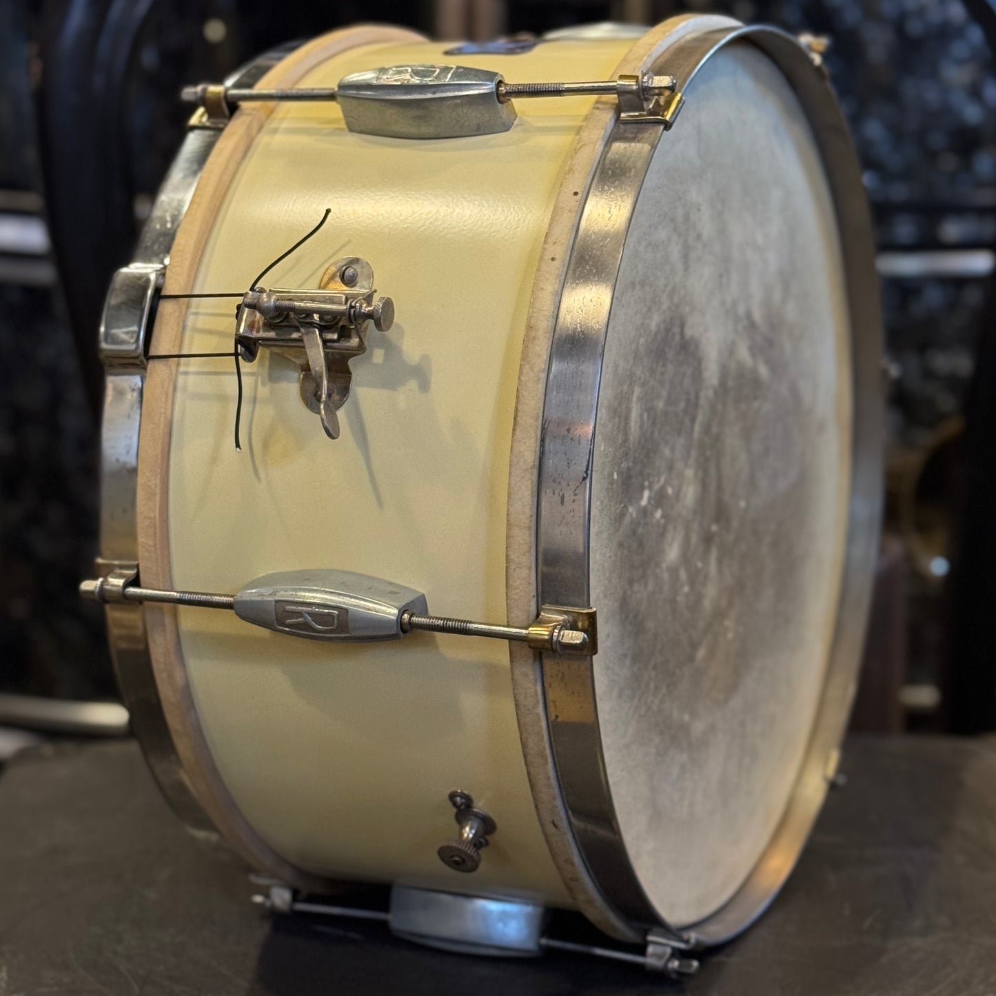 VINTAGE 1940's Joseph Rogers & Sons "Daisy Brand" Model 6 Lug Snare Drum in White Enamel