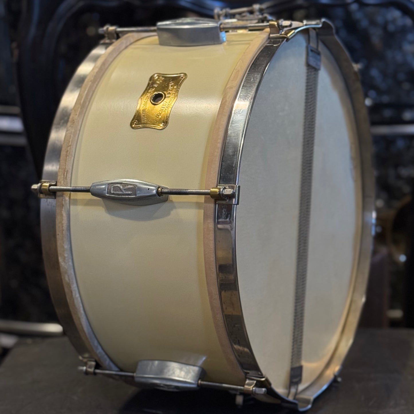VINTAGE 1940's Joseph Rogers & Sons "Daisy Brand" Model 6 Lug Snare Drum in White Enamel