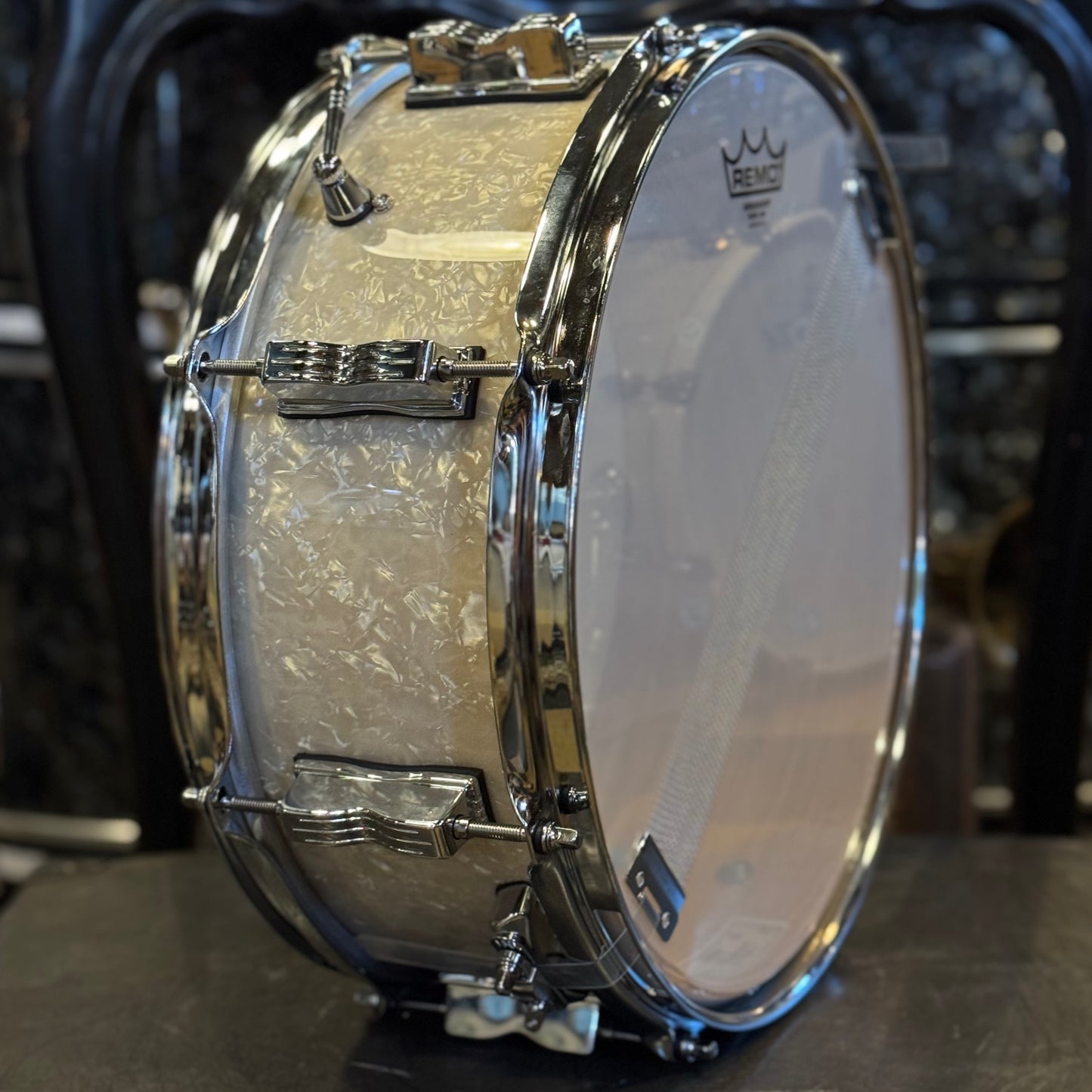 USED Ludwig 5.5x14 "Retro Build" Classic Oak Snare Drum in Vintage White Marine