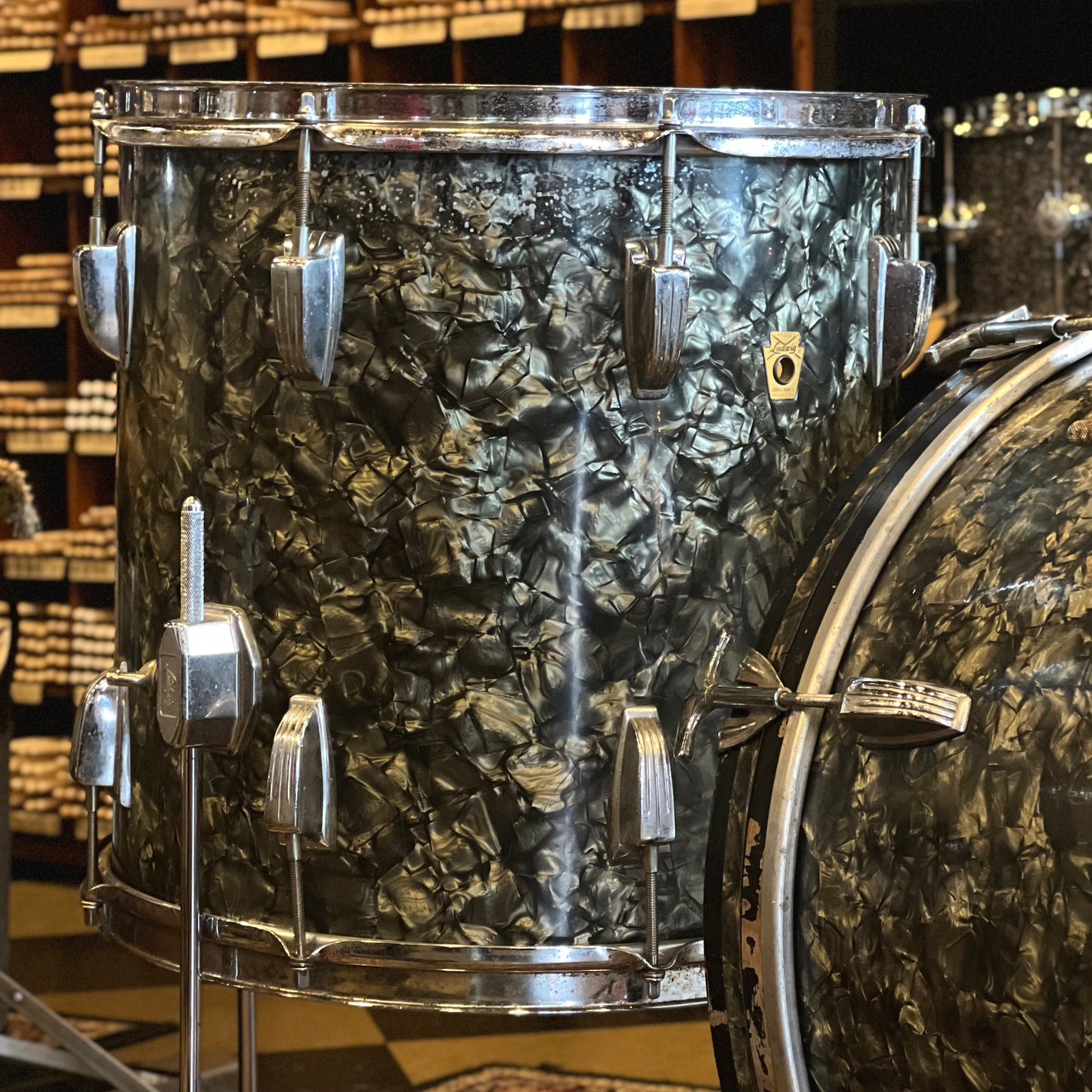VINTAGE 1967 Ludwig Downbeat Outfit in Black Diamond Pearl - 14x20, 8x12, 14x14