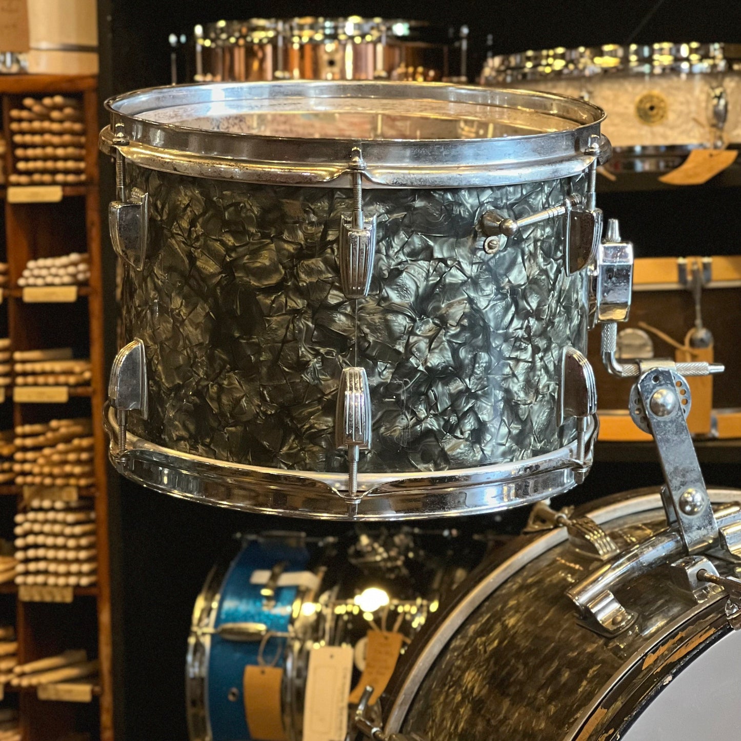 VINTAGE 1967 Ludwig Downbeat Outfit in Black Diamond Pearl - 14x20, 8x12, 14x14