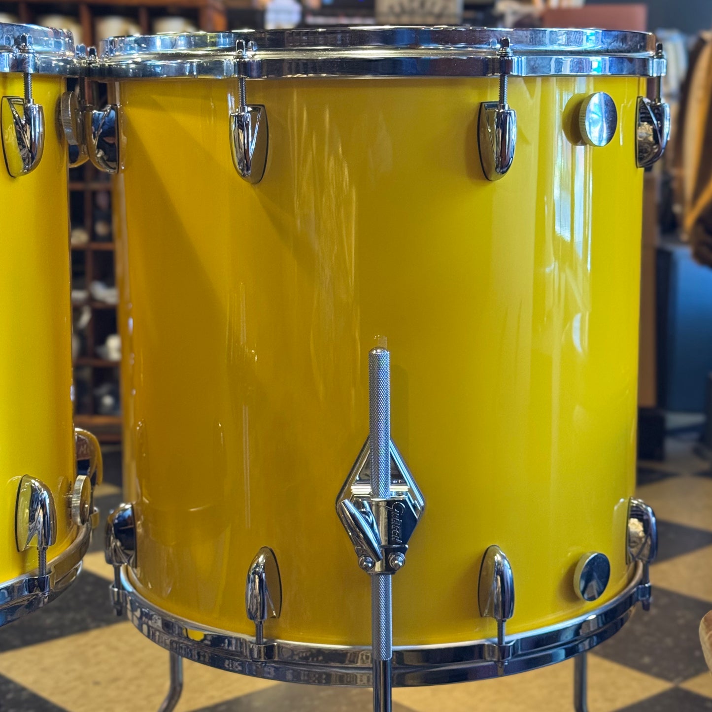 USED 2000's Gretsch USA Custom Drum Set in Tony Williams Yellow (Solid Yellow Gloss) - 18x22, 8x10, 9x12, 14x14, 16x16