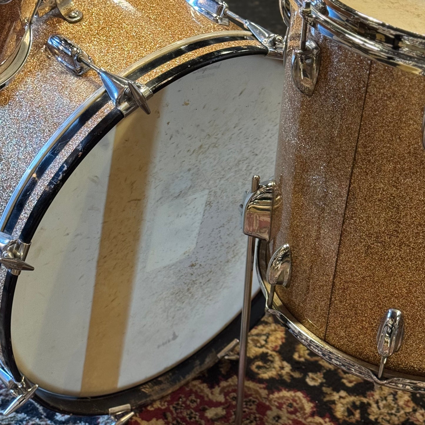 VINTAGE 1960's Slingerland Modern Jazz Outfit in Pink Champagne Sparkle - 14x20, 8x12, 14x14