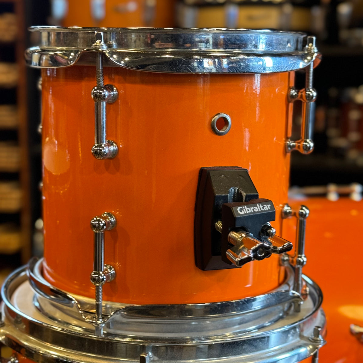 USED Custom Carbon Fiber Drum Set in "Tennessee Orange" 16x22, 8x8, Badges Drum Shop