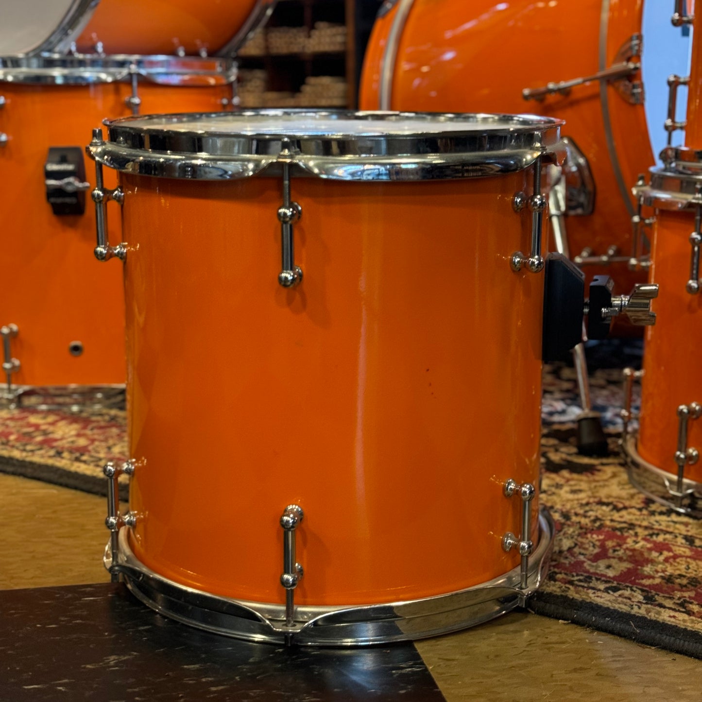 USED Custom Carbon Fiber Drum Set in "Tennessee Orange" - 16x22, 8x8, 10x10, 12x12, 11x13, 14x14