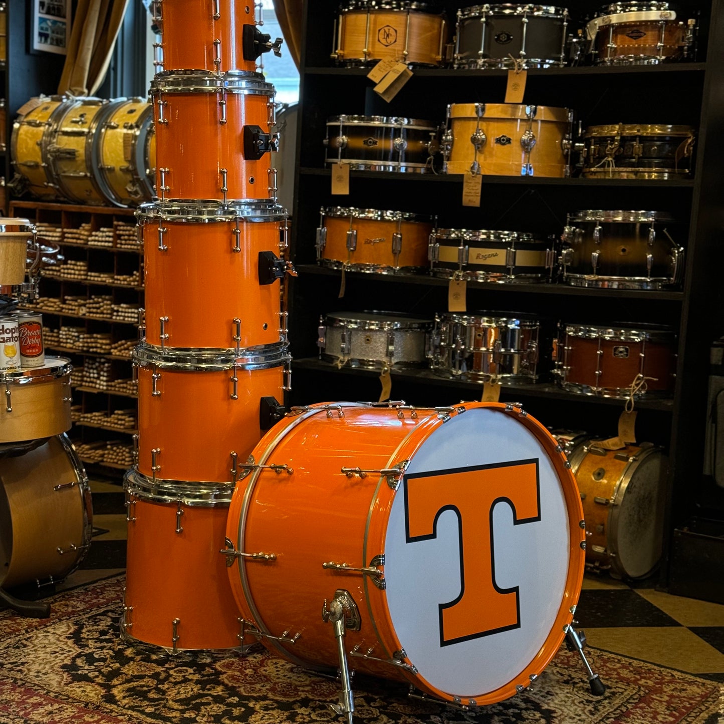 USED Custom Carbon Fiber Drum Set in "Tennessee Orange" - 16x22, 8x8, 10x10, 12x12, 11x13, 14x14