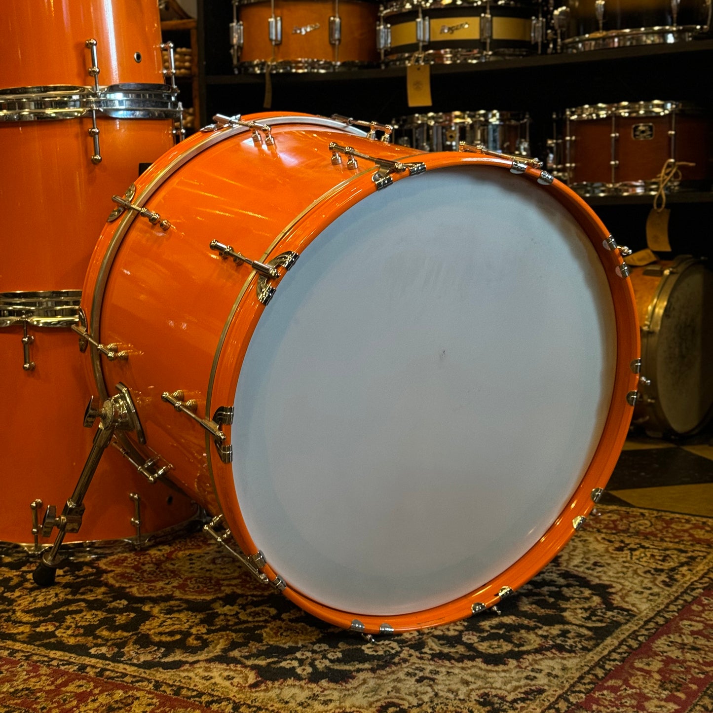 USED Custom Carbon Fiber Drum Set in "Tennessee Orange" - 16x22, 8x8, 10x10, 12x12, 11x13, 14x14