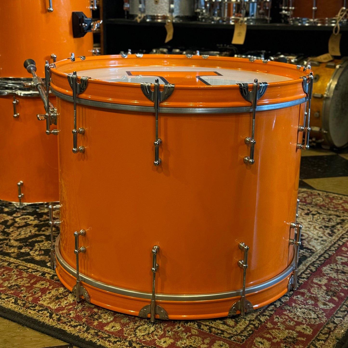 USED Custom Carbon Fiber Drum Set in "Tennessee Orange" - 16x22, 8x8, 10x10, 12x12, 11x13, 14x14
