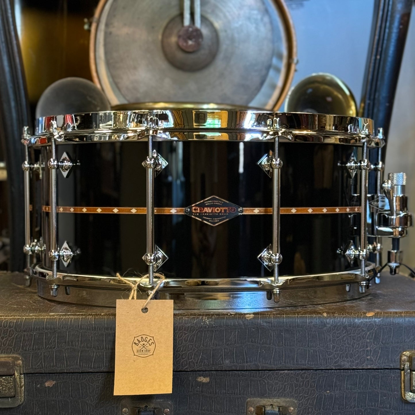 NEW Craviotto 6.5x14 Custom Shop Maple - Black Lacquer w/ Cherry Inlay & 45 Degree Edges