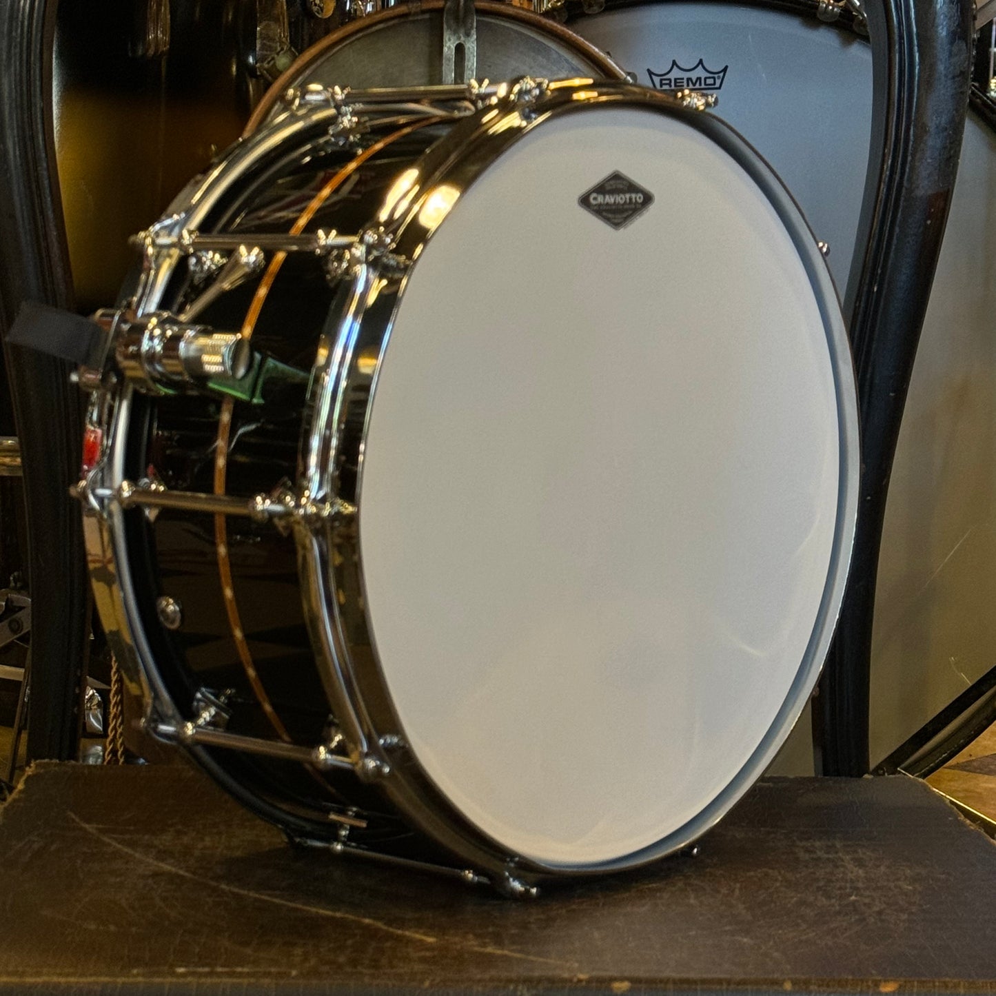 NEW Craviotto 6.5x14 Custom Shop Maple - Black Lacquer w/ Cherry Inlay & 45 Degree Edges